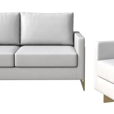 Lincoln 3-Piece Velvet Living Room Sofa Set With Gold Frame White