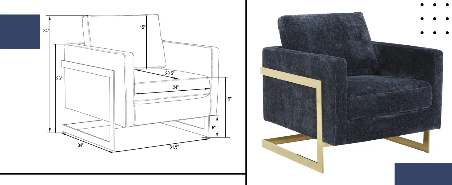 Lincoln Boucle Fabric Accent Armchair with Gold Stainless Steel Frame and Removable Back Cushion in Blue