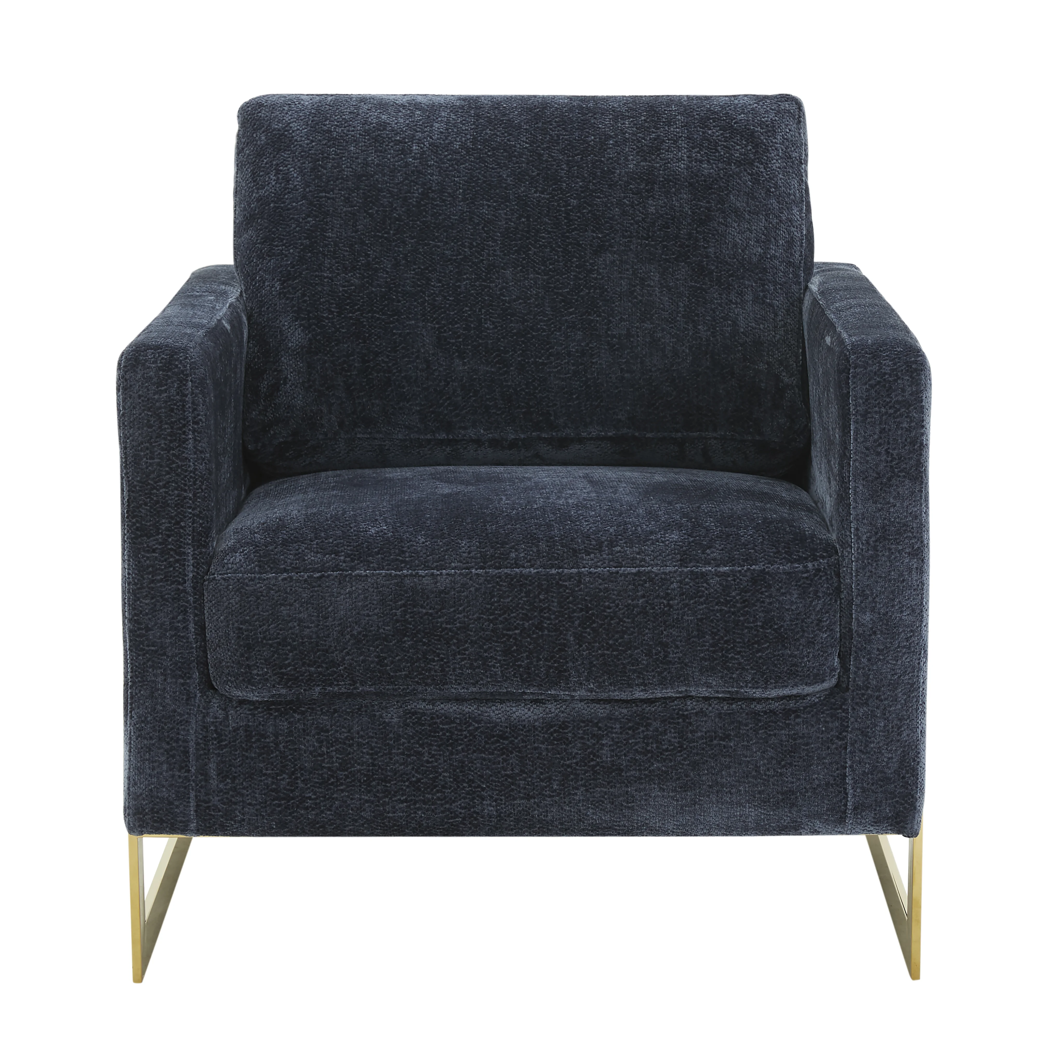 Lincoln Boucle Fabric Accent Armchair with Gold Stainless Steel Frame and Removable Back Cushion in Blue