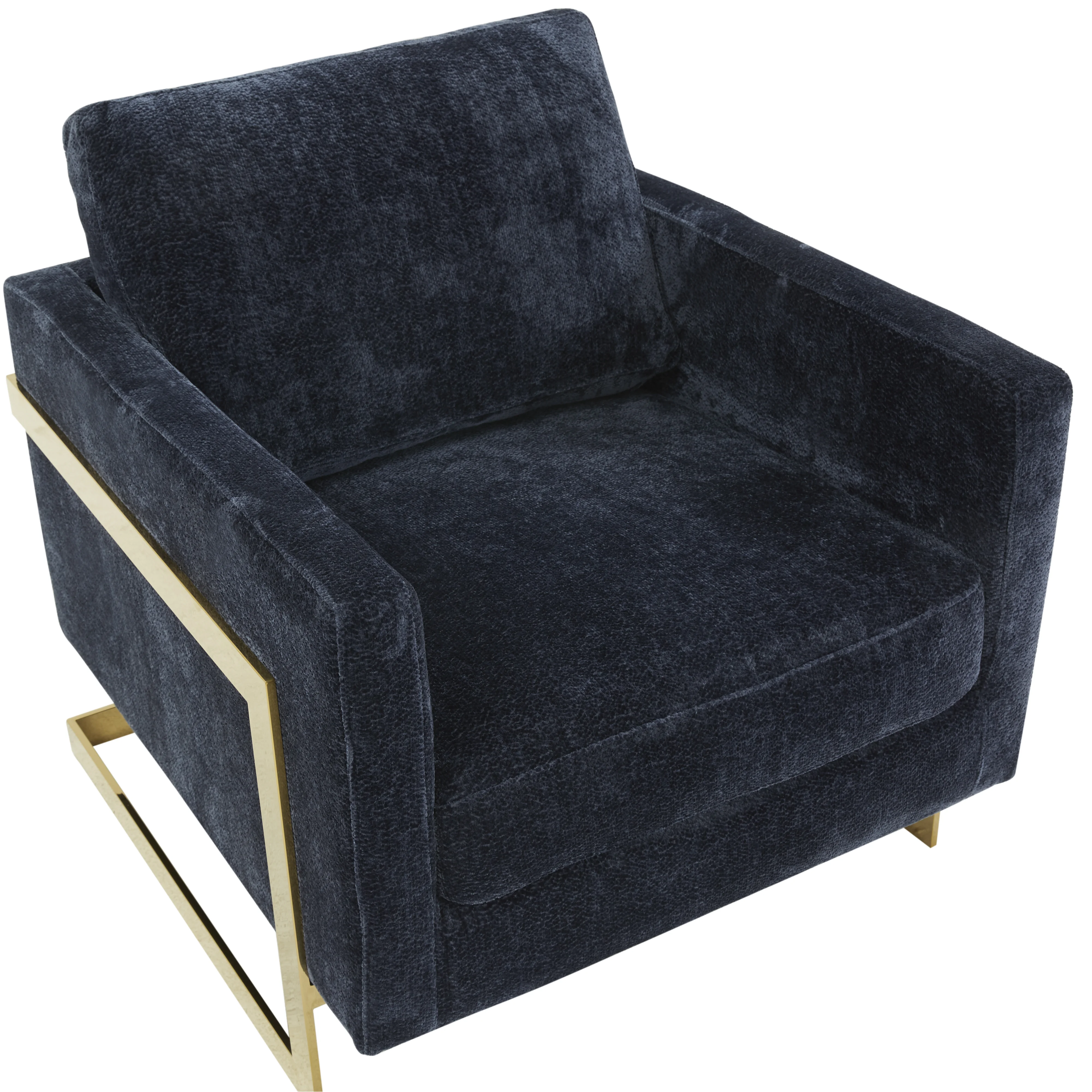 Lincoln Boucle Fabric Accent Armchair with Gold Stainless Steel Frame and Removable Back Cushion in Blue
