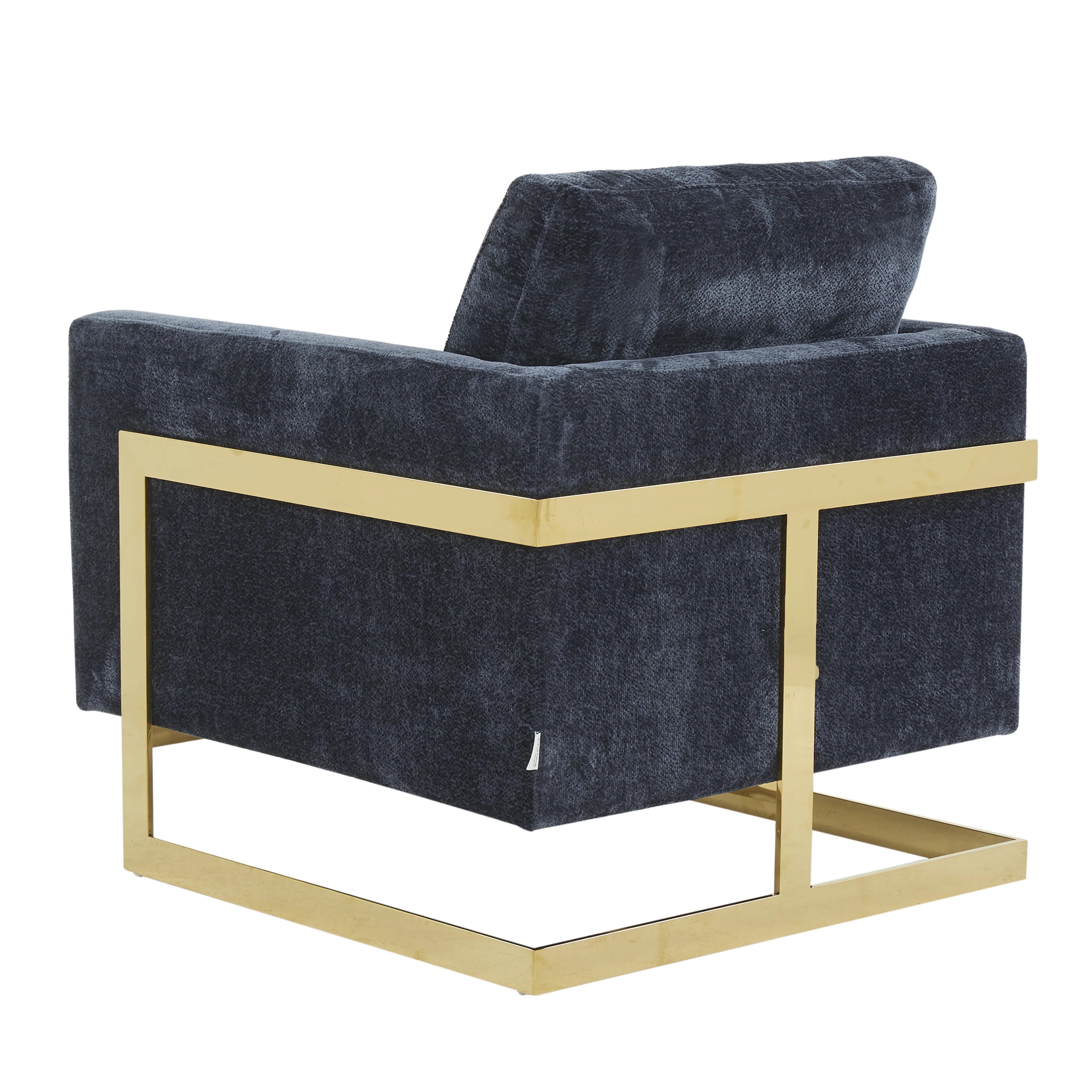 Lincoln Boucle Fabric Accent Armchair with Gold Stainless Steel Frame and Removable Back Cushion in Blue