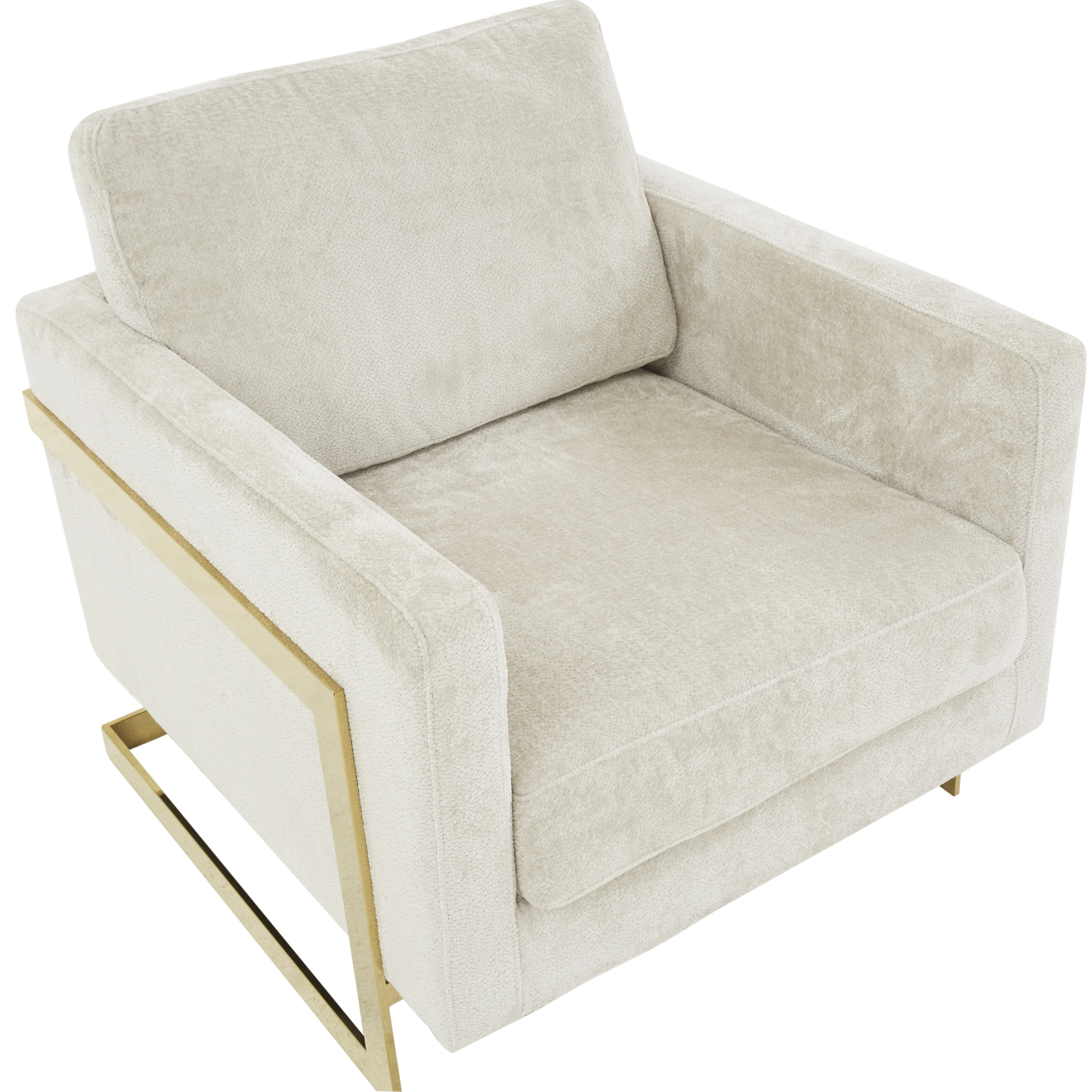 Lincoln Boucle Fabric Accent Armchair with Gold Stainless Steel Frame and Removable Back Cushion in Grey