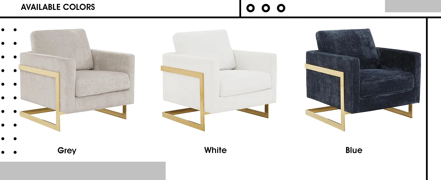 Lincoln Boucle Fabric Accent Armchair with Gold Stainless Steel Frame and Removable Back Cushion in White