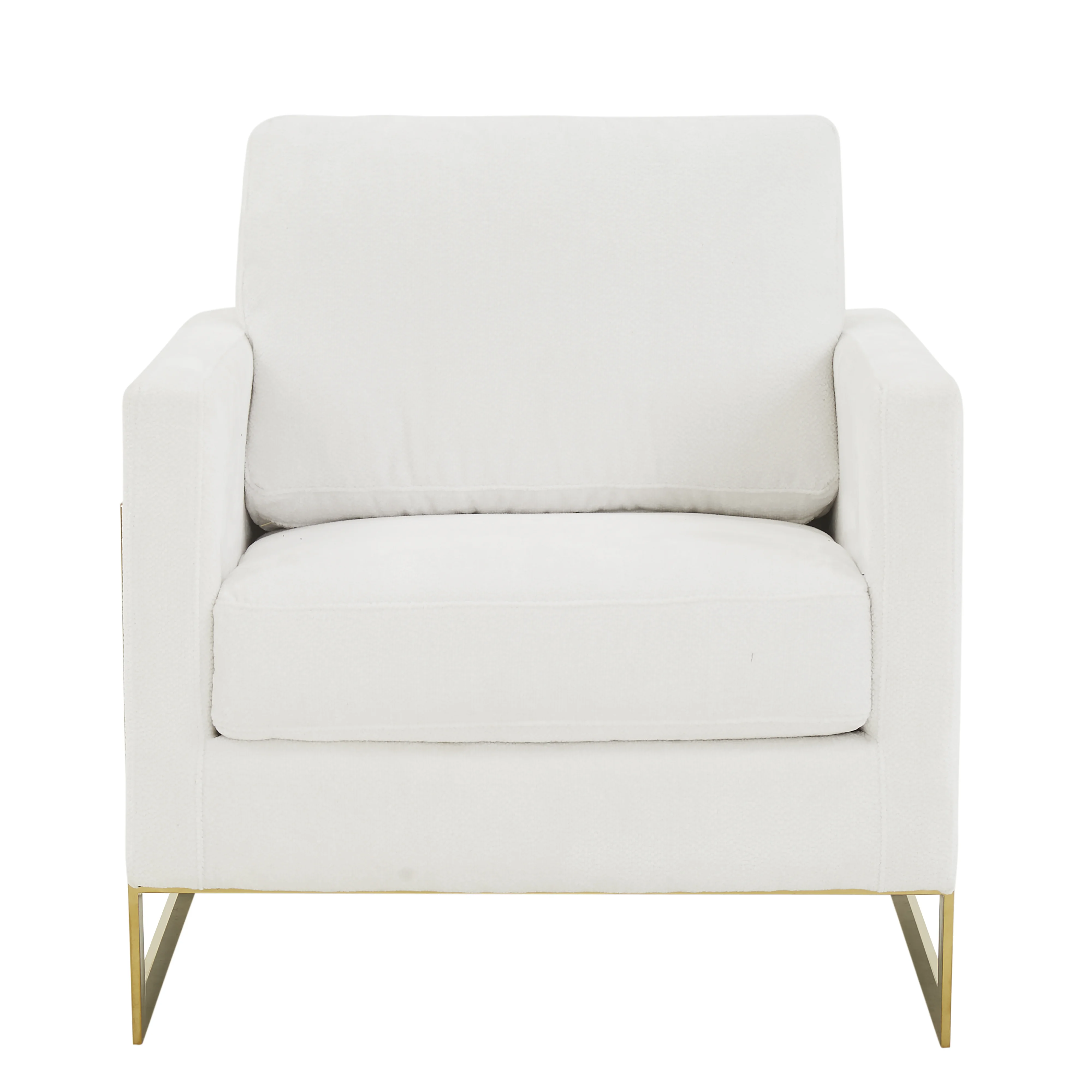 Lincoln Boucle Fabric Accent Armchair with Gold Stainless Steel Frame and Removable Back Cushion in White