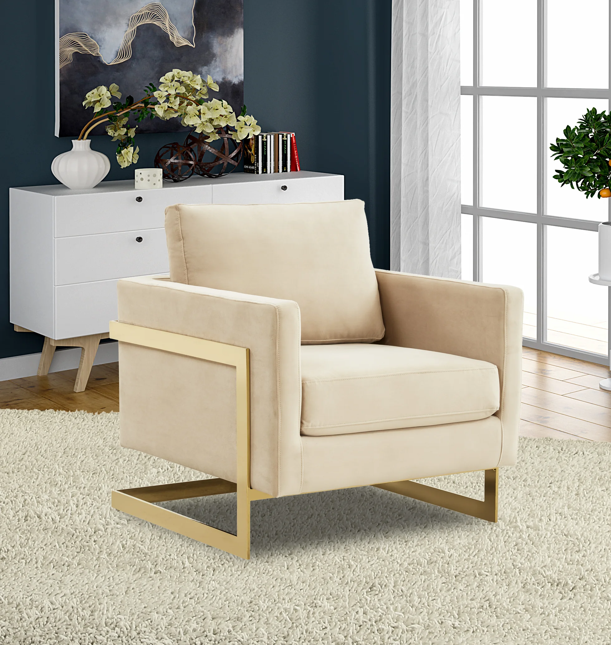 Lincoln Velvet Accent Armchair With Gold Frame