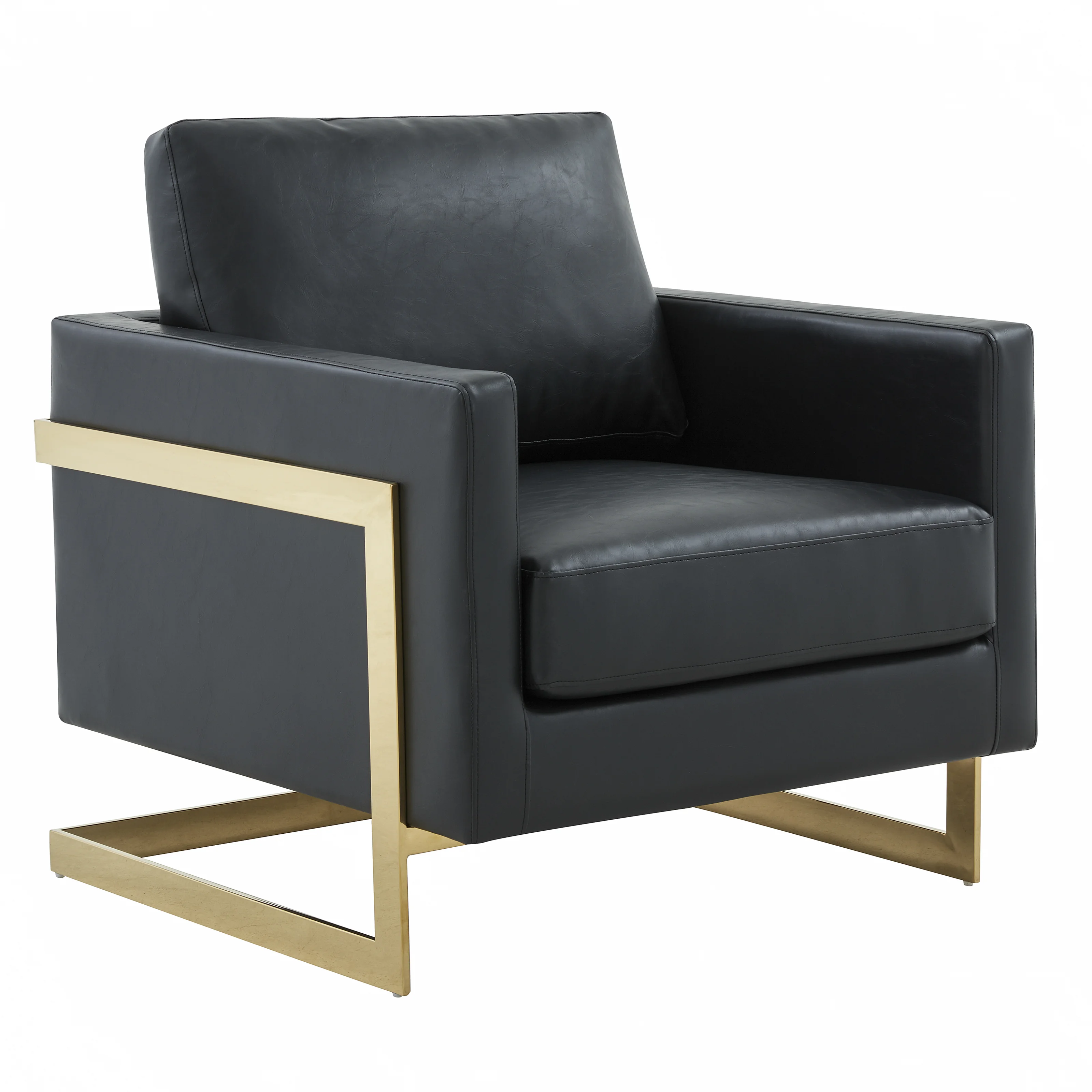 Lincoln Leather Accent Armchair With Gold Frame