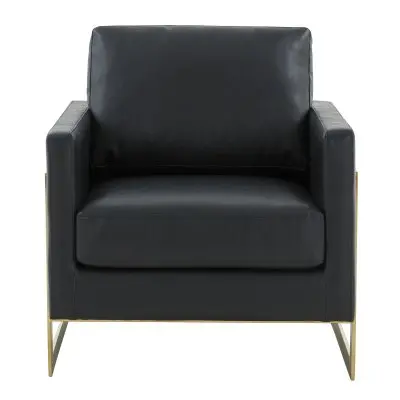 Lincoln Leather Accent Armchair With Gold Frame