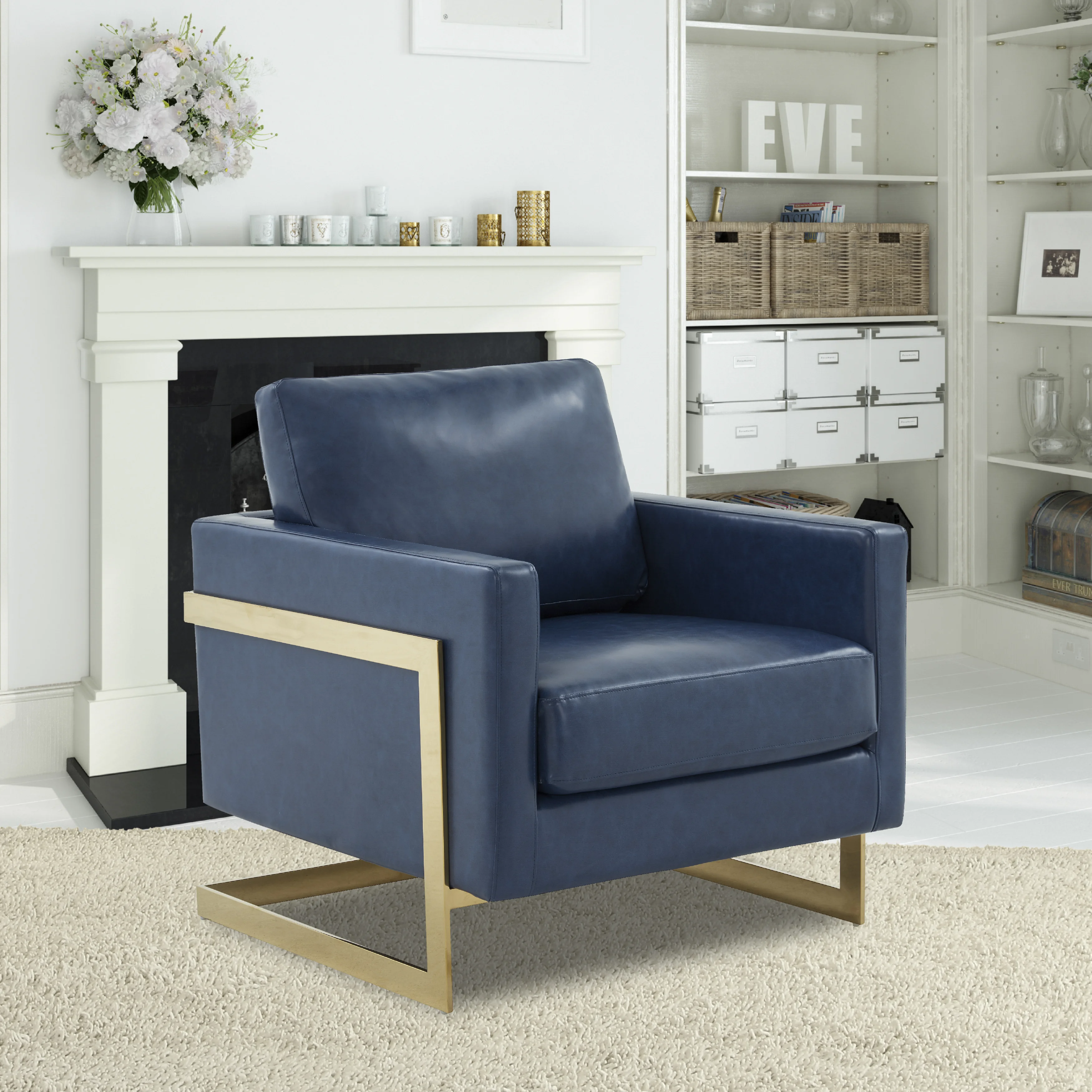 Lincoln Leather Accent Armchair With Gold Frame