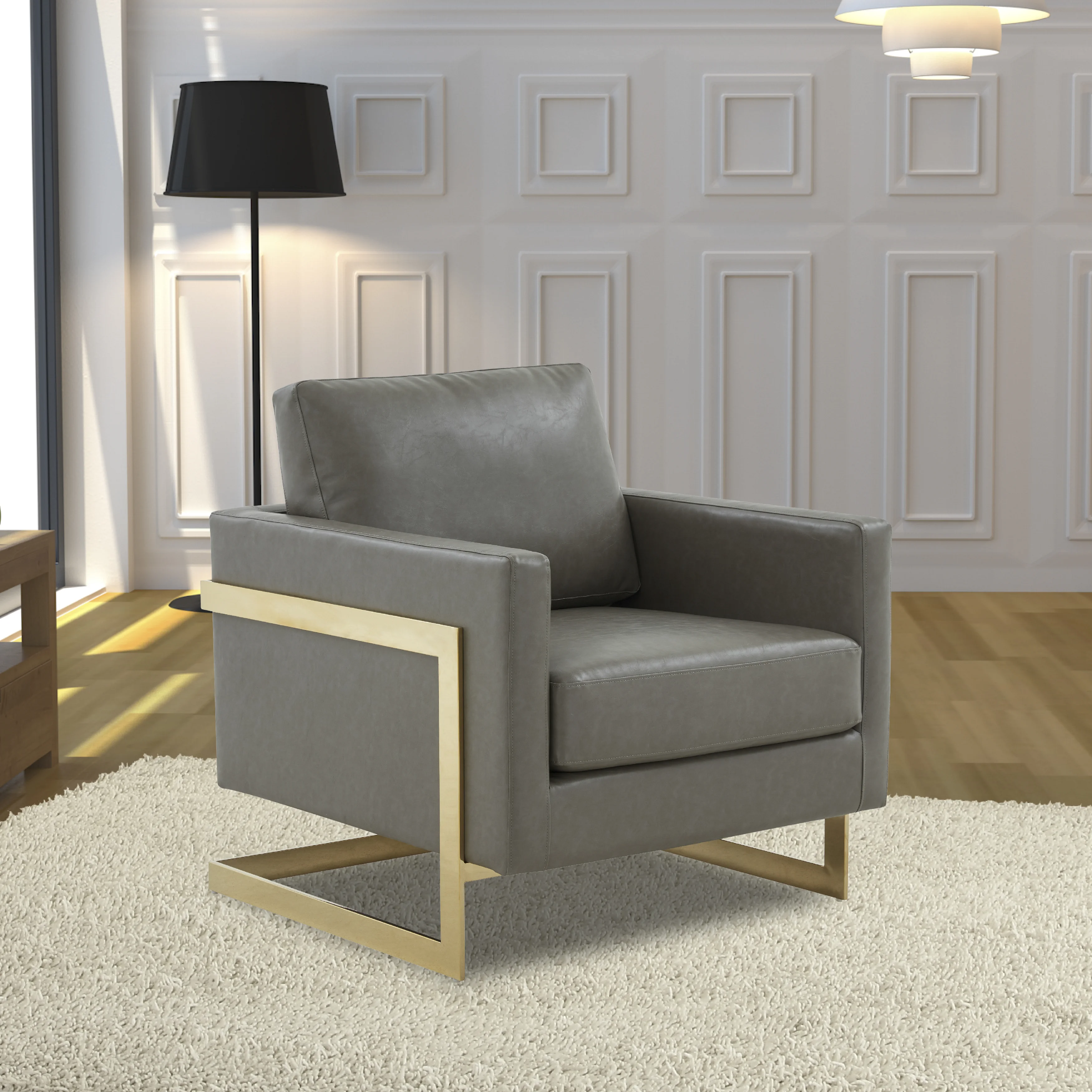 Lincoln Leather Accent Armchair With Gold Frame