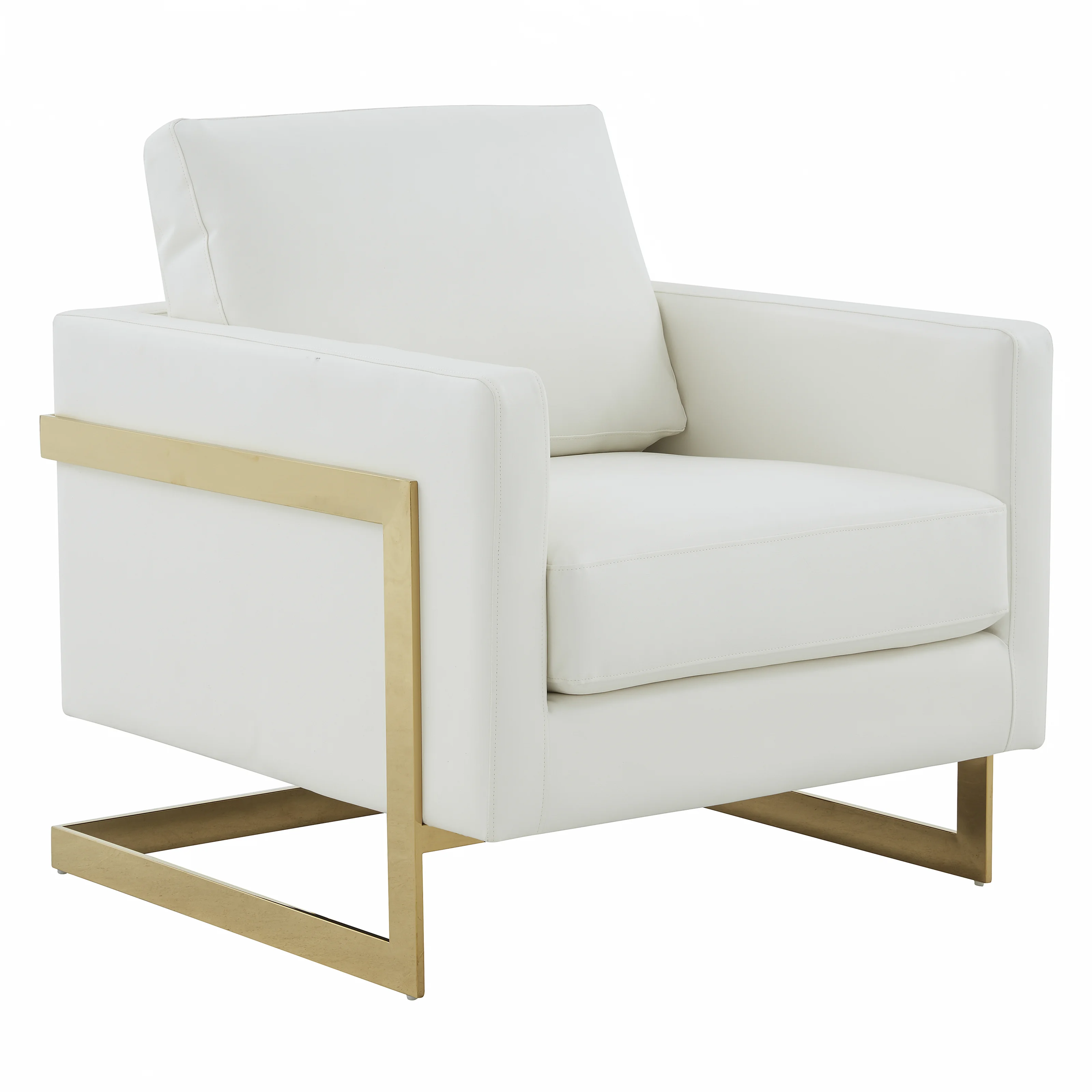 Lincoln Leather Accent Armchair With Gold Frame