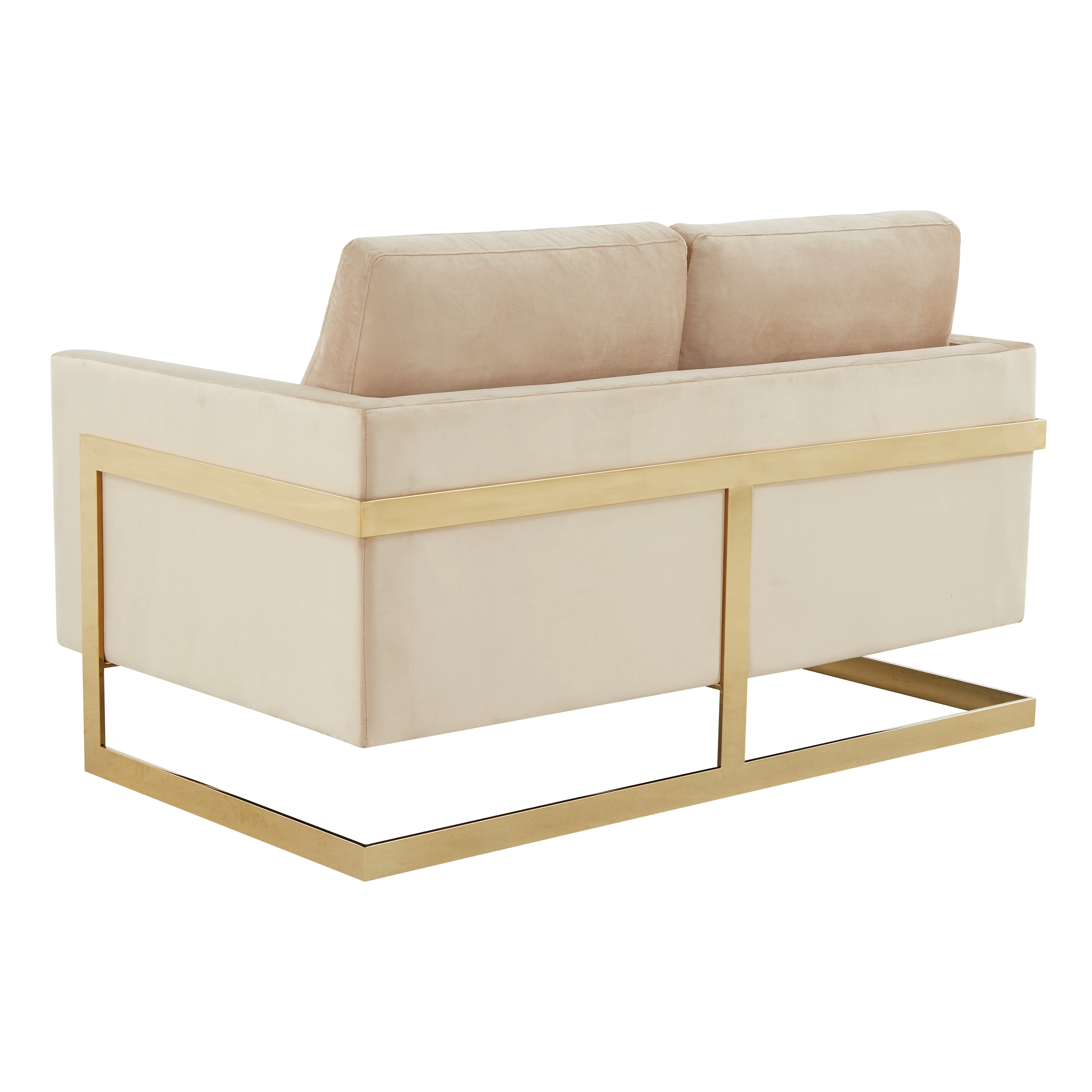 Lincoln Modern Mid-Century Upholstered Velvet Loveseat with Gold Frame