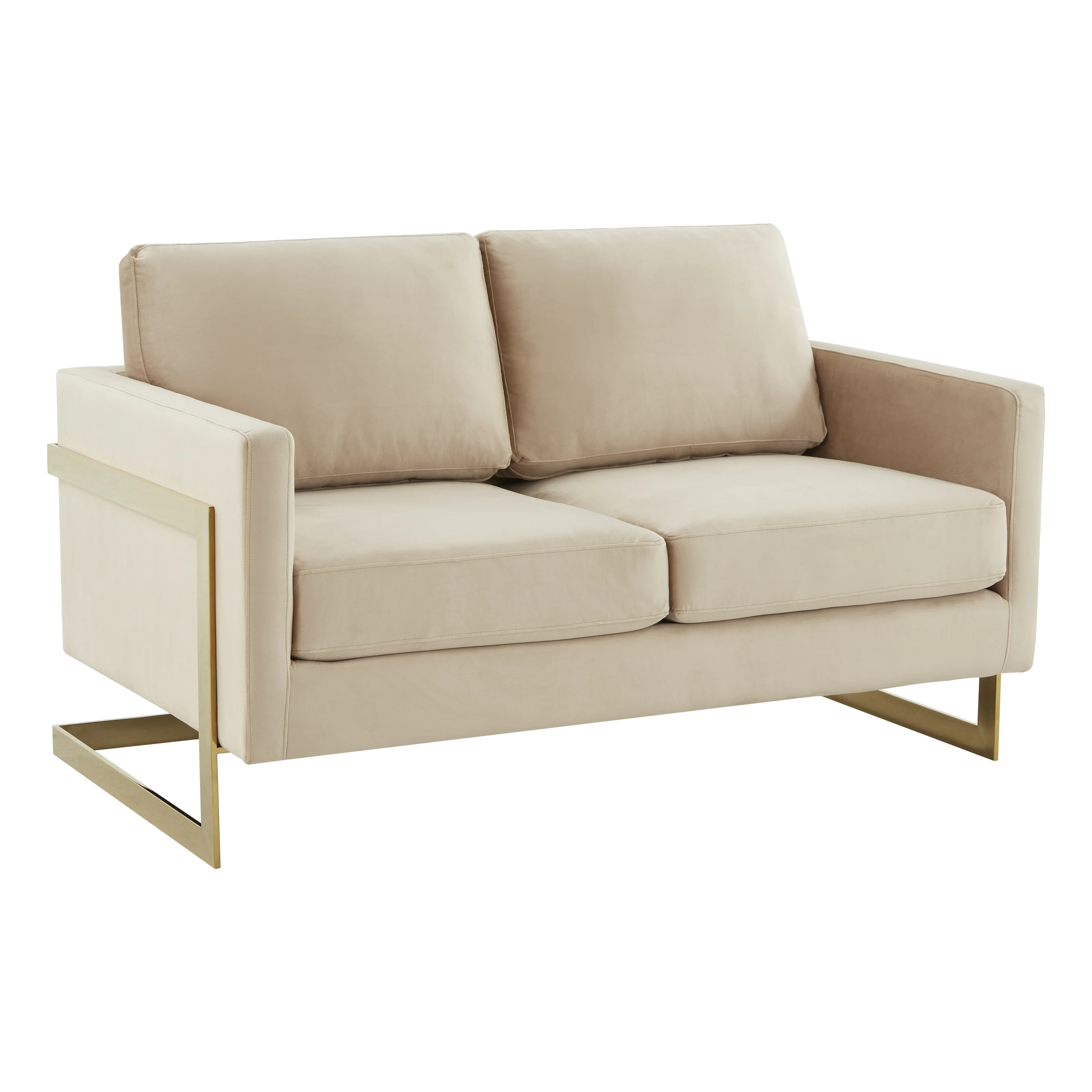 Lincoln Modern Mid-Century Upholstered Velvet Loveseat with Gold Frame