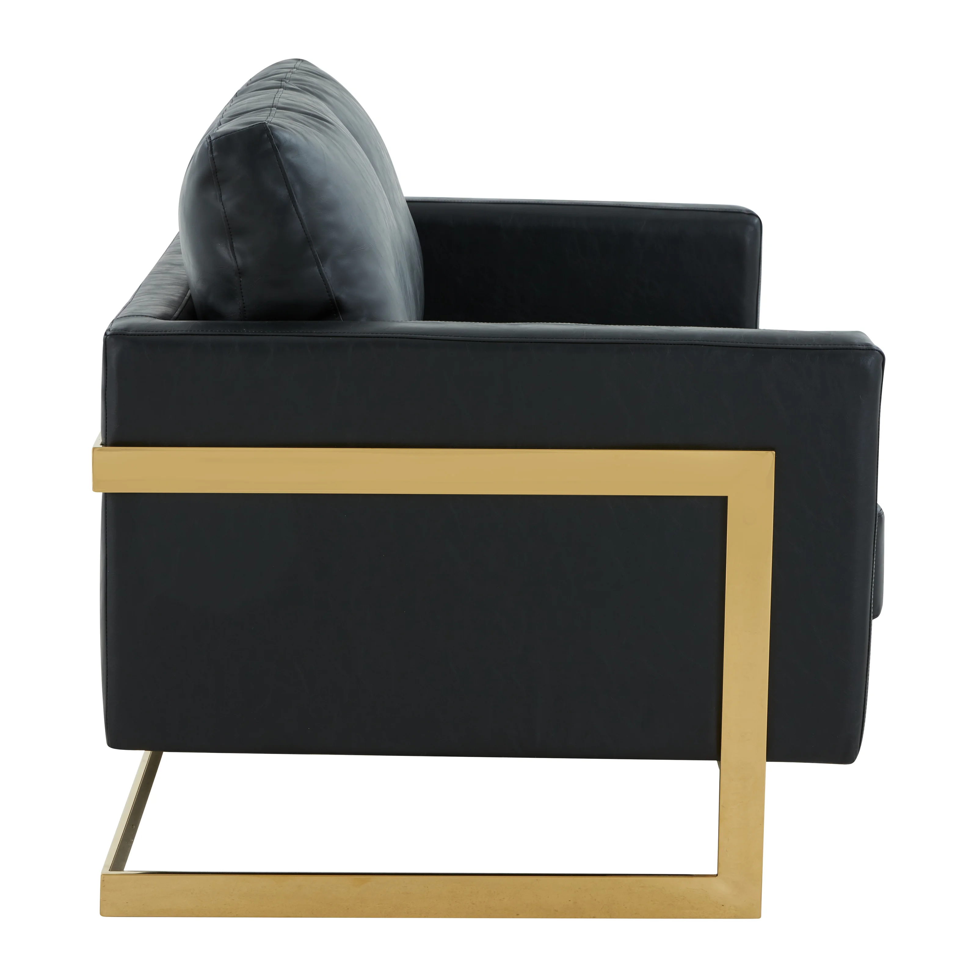 Lincoln Modern Mid-Century Upholstered Leather Loveseat with Gold Frame