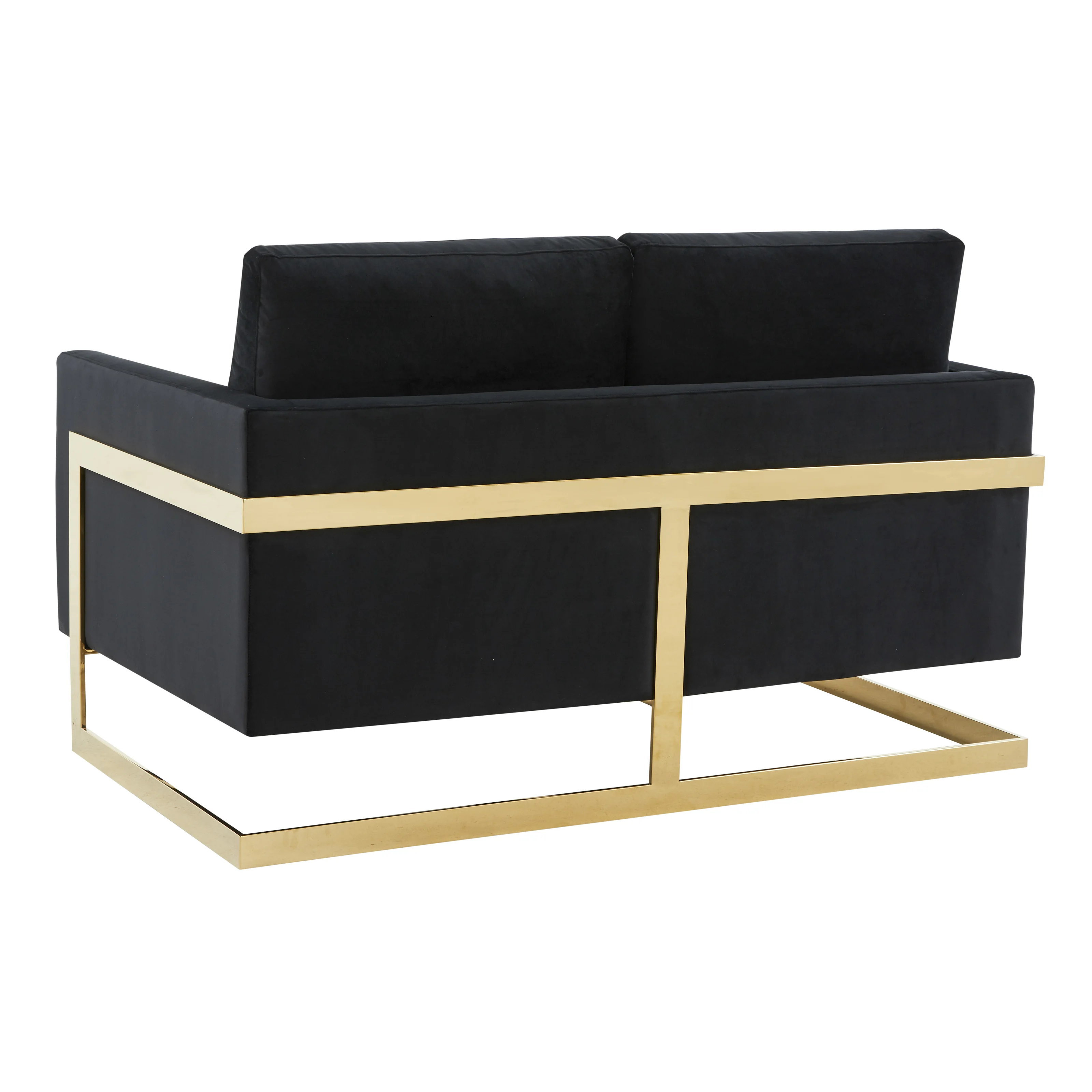 Lincoln Modern Mid-Century Upholstered Velvet Loveseat with Gold Frame