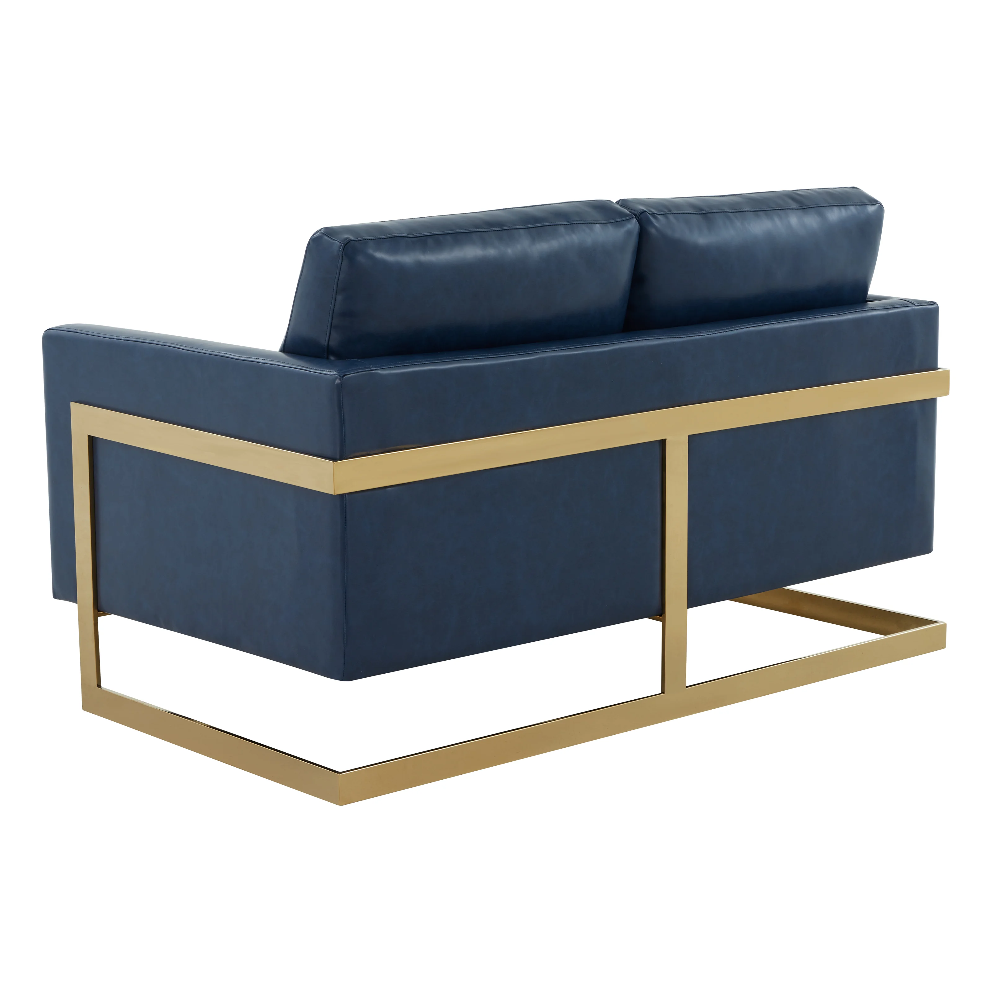 Lincoln Modern Mid-Century Upholstered Leather Loveseat with Gold Frame