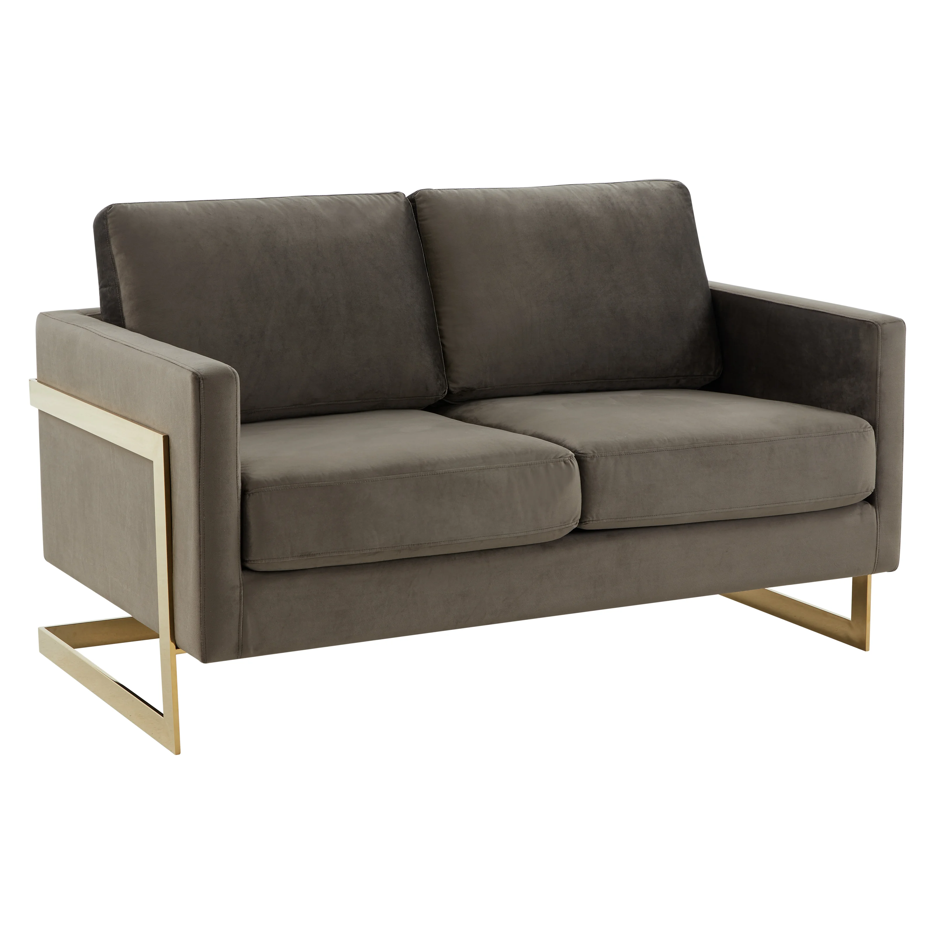 Lincoln Modern Mid-Century Upholstered Velvet Loveseat with Gold Frame