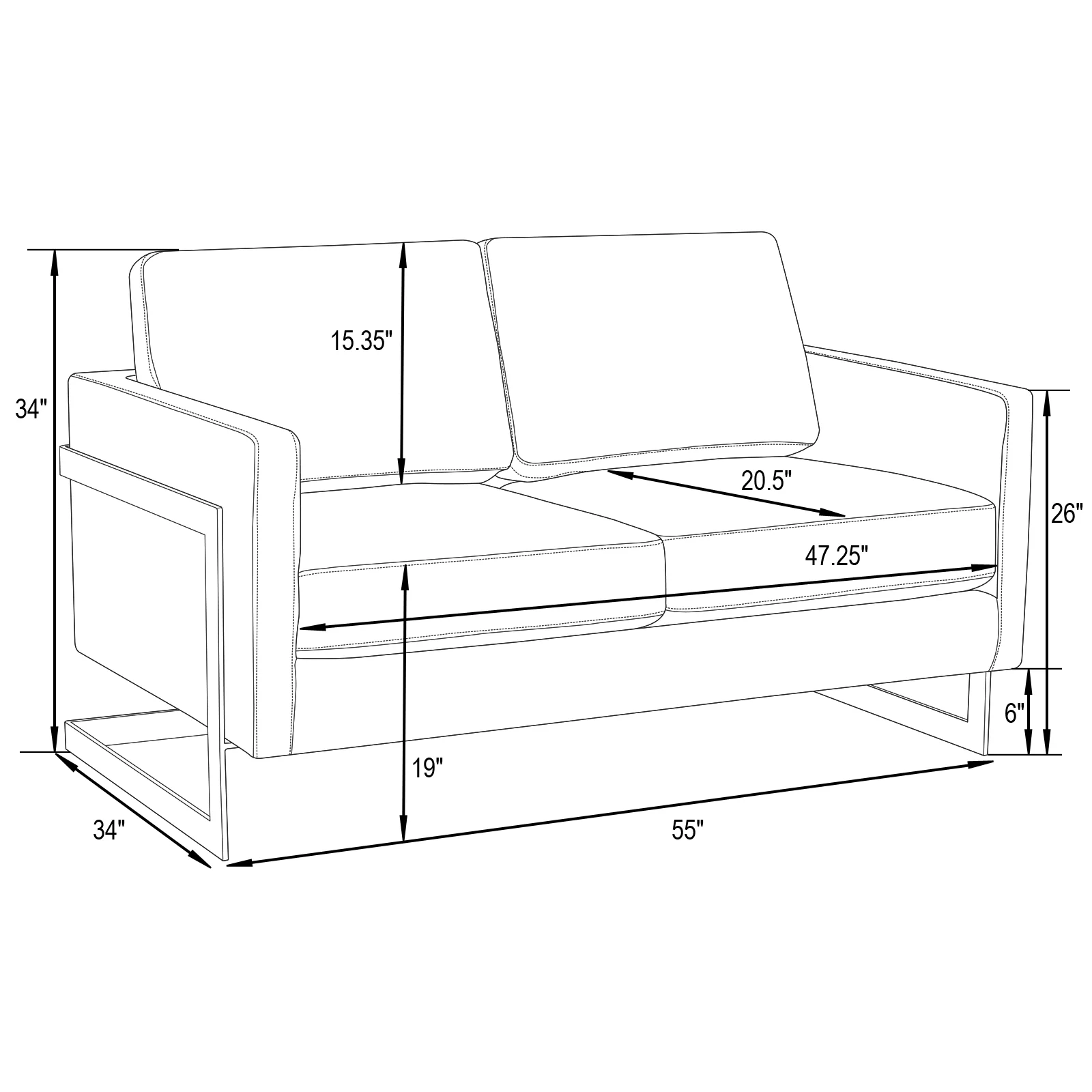 Lincoln Modern Mid-Century Upholstered Velvet Loveseat with Gold Frame
