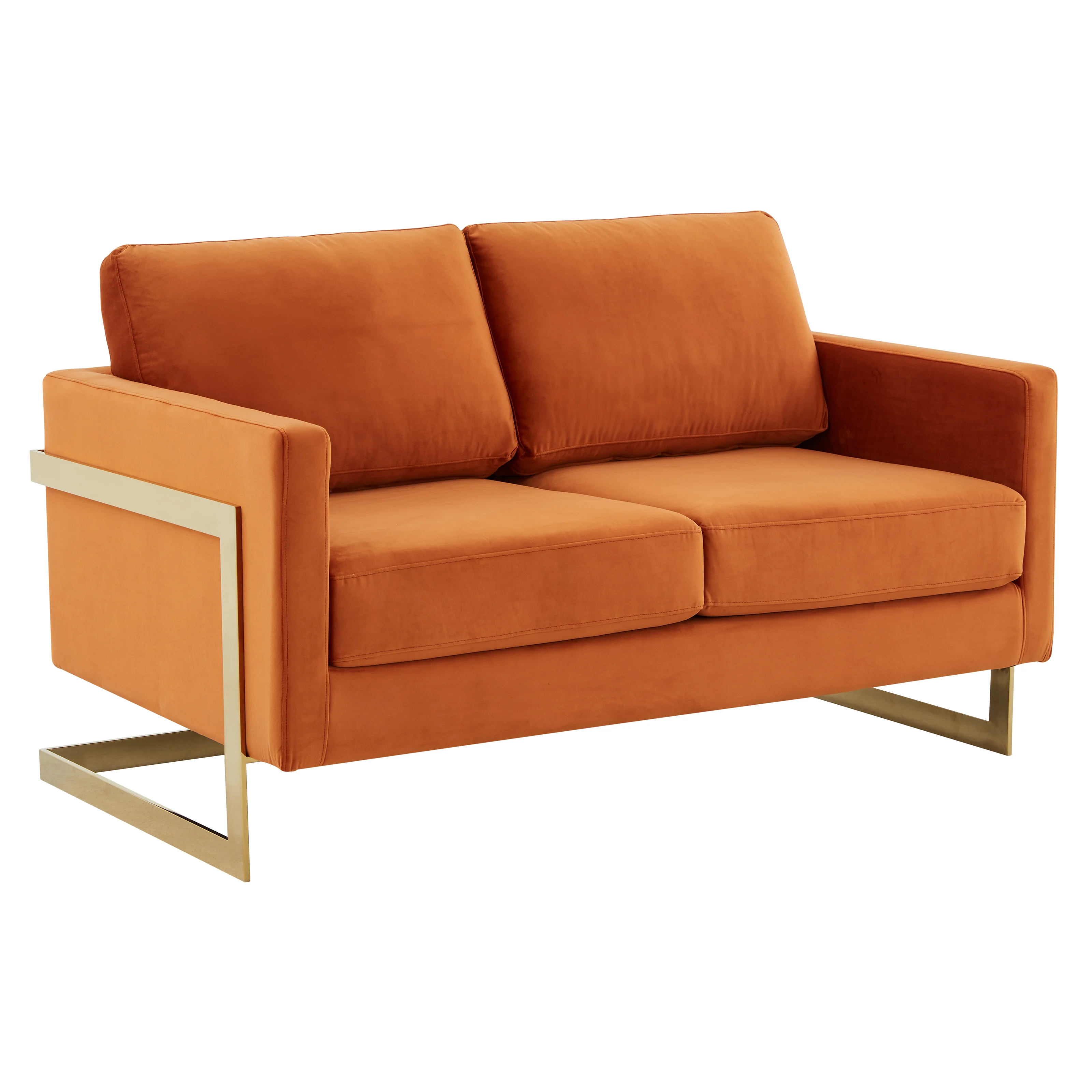 Lincoln Modern Mid-Century Upholstered Velvet Loveseat with Gold Frame