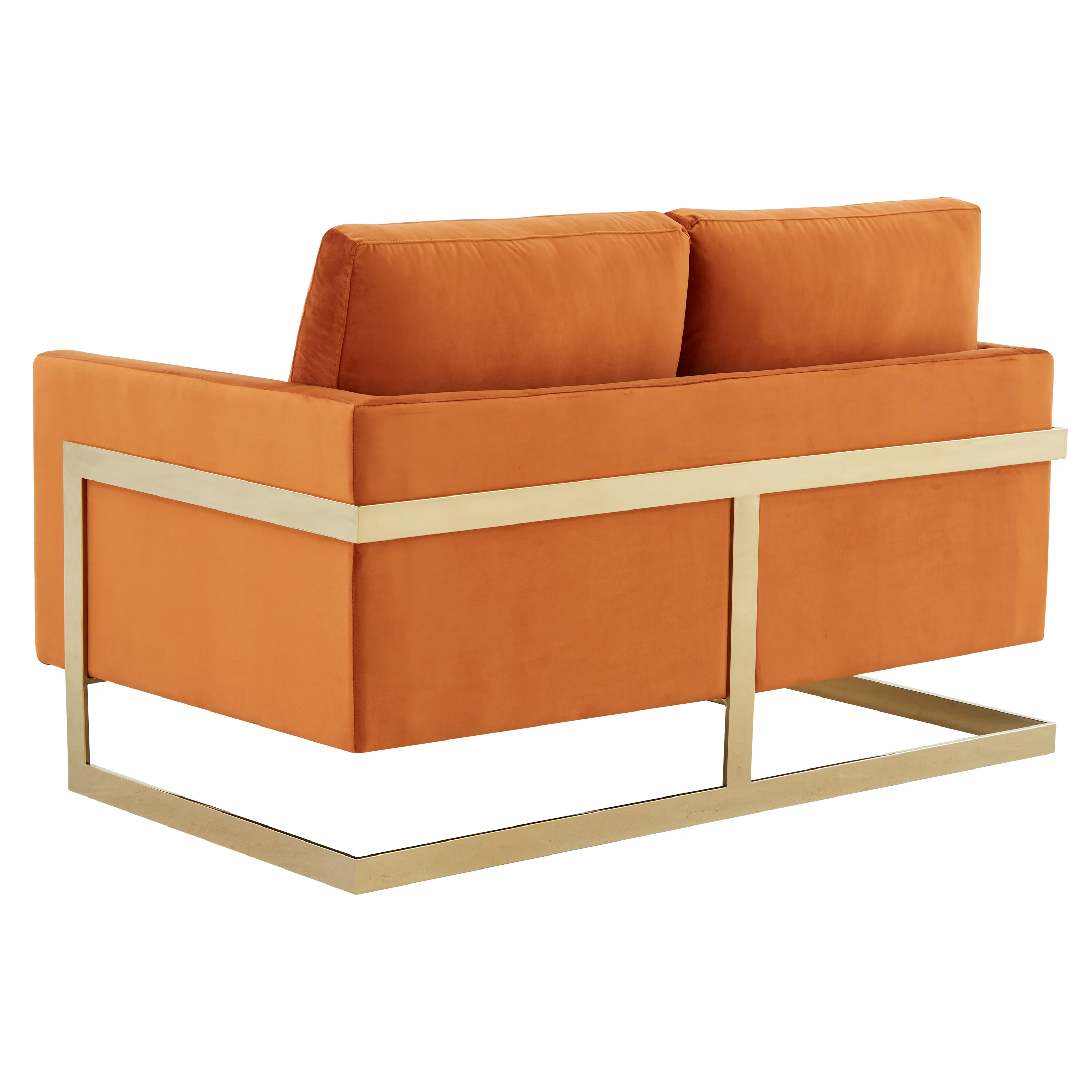 Lincoln Modern Mid-Century Upholstered Velvet Loveseat with Gold Frame
