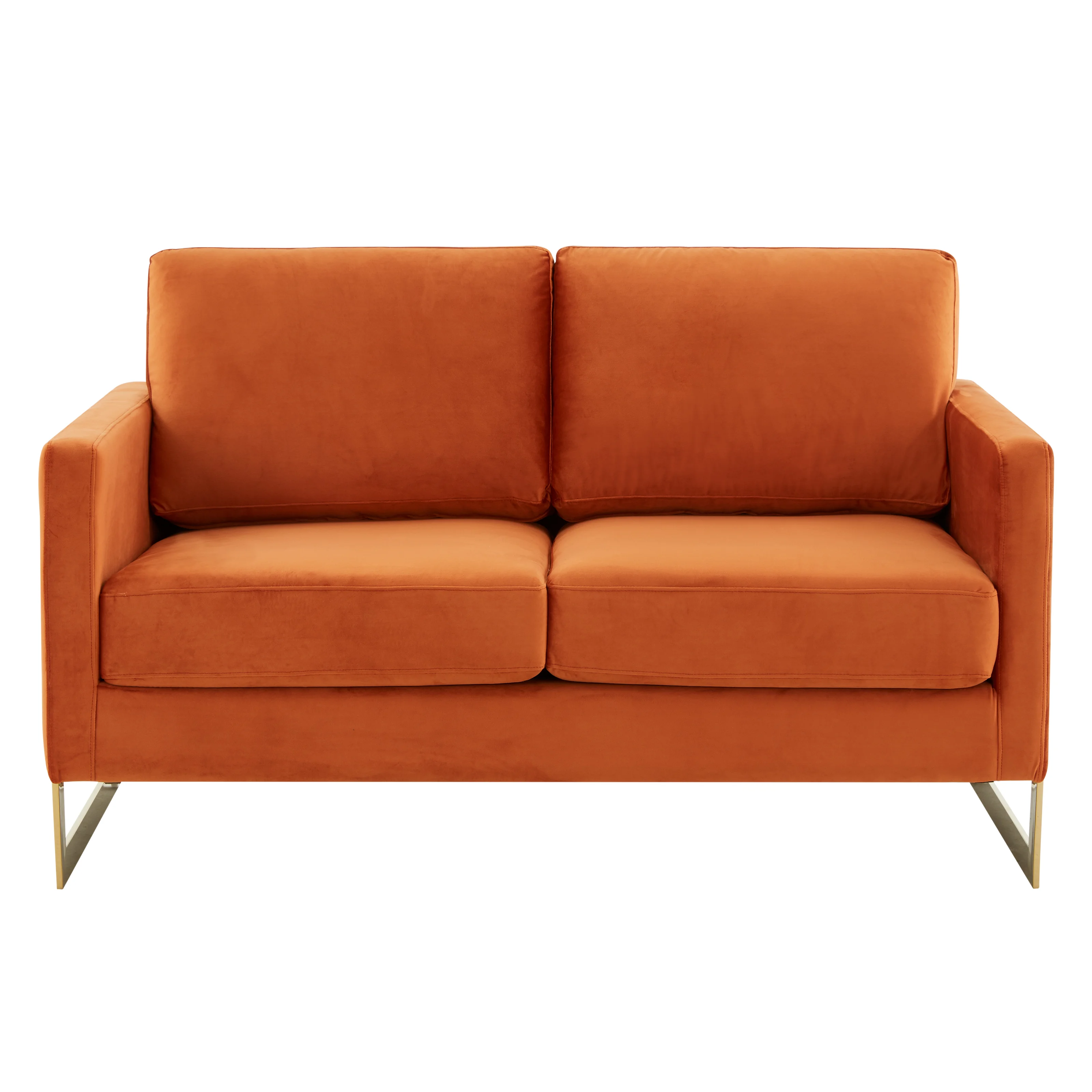 Lincoln Modern Mid-Century Upholstered Velvet Loveseat with Gold Frame