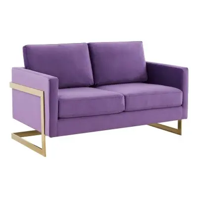 Lincoln Modern Mid-Century Upholstered Velvet Loveseat with Gold Frame