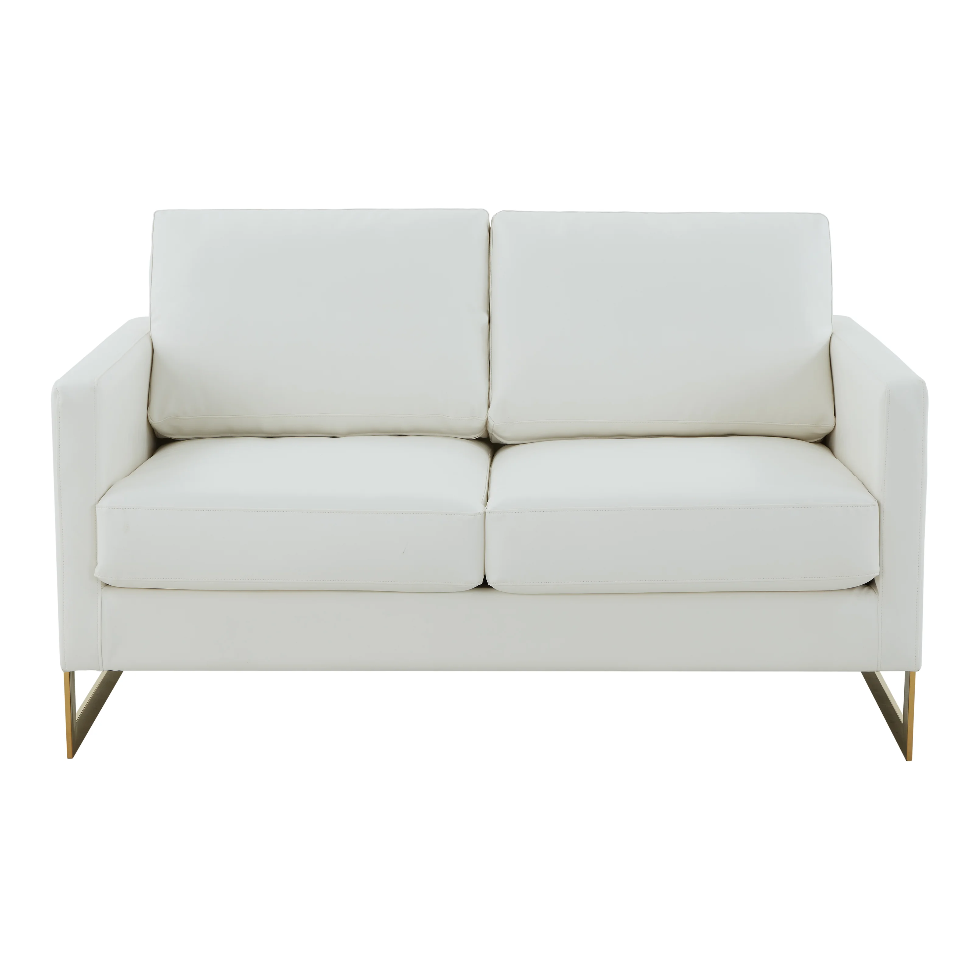 Lincoln Modern Mid-Century Upholstered Leather Loveseat with Gold Frame
