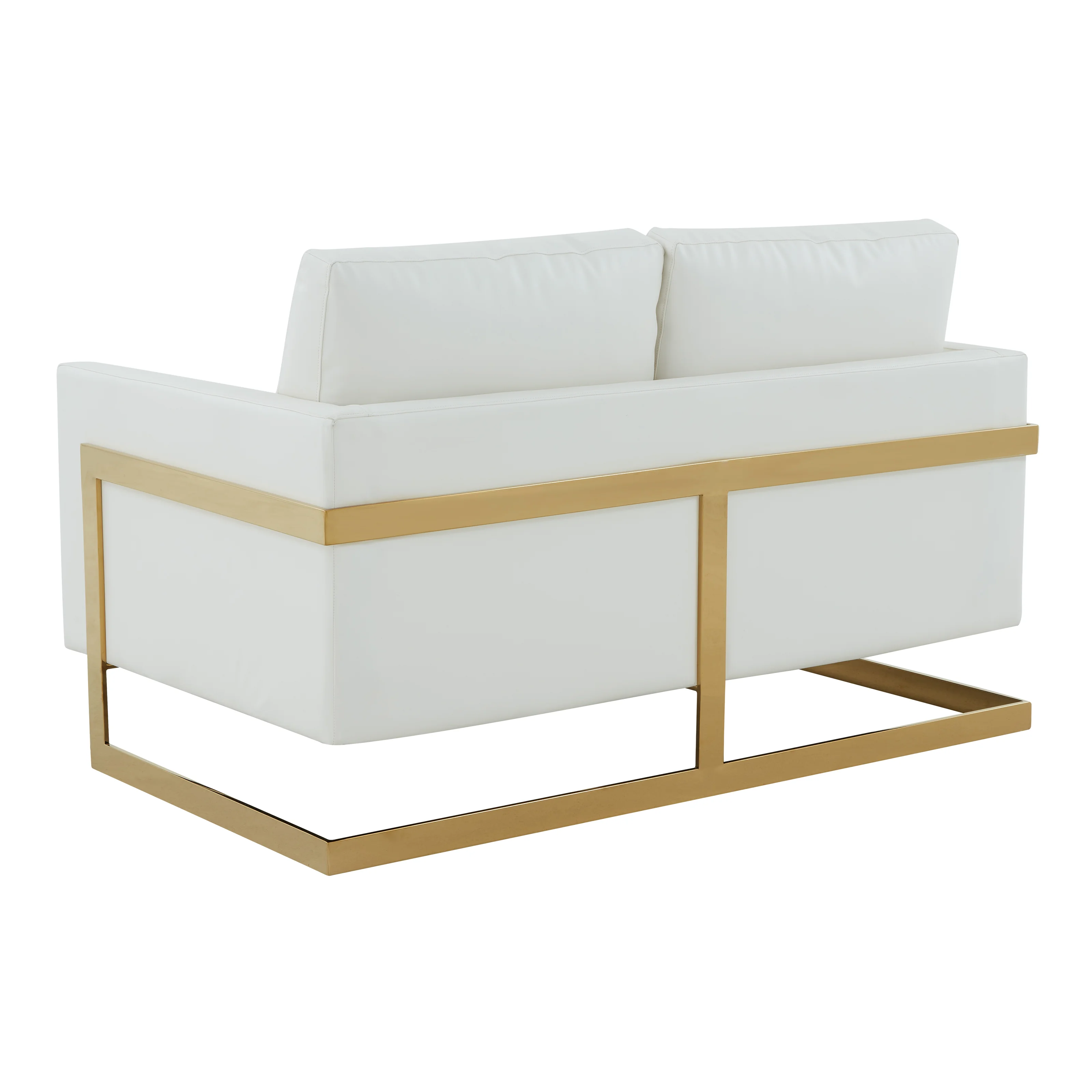 Lincoln Modern Mid-Century Upholstered Leather Loveseat with Gold Frame