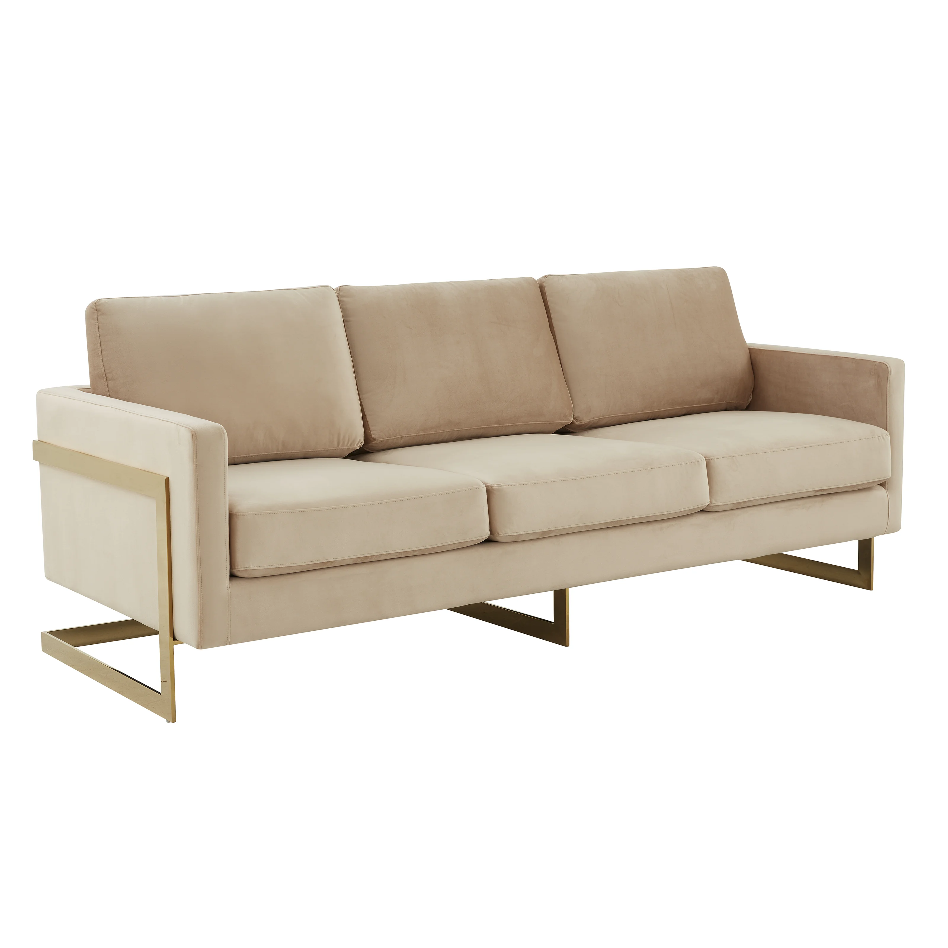 Lincoln Modern Mid-Century Upholstered Velvet Sofa with Gold Frame