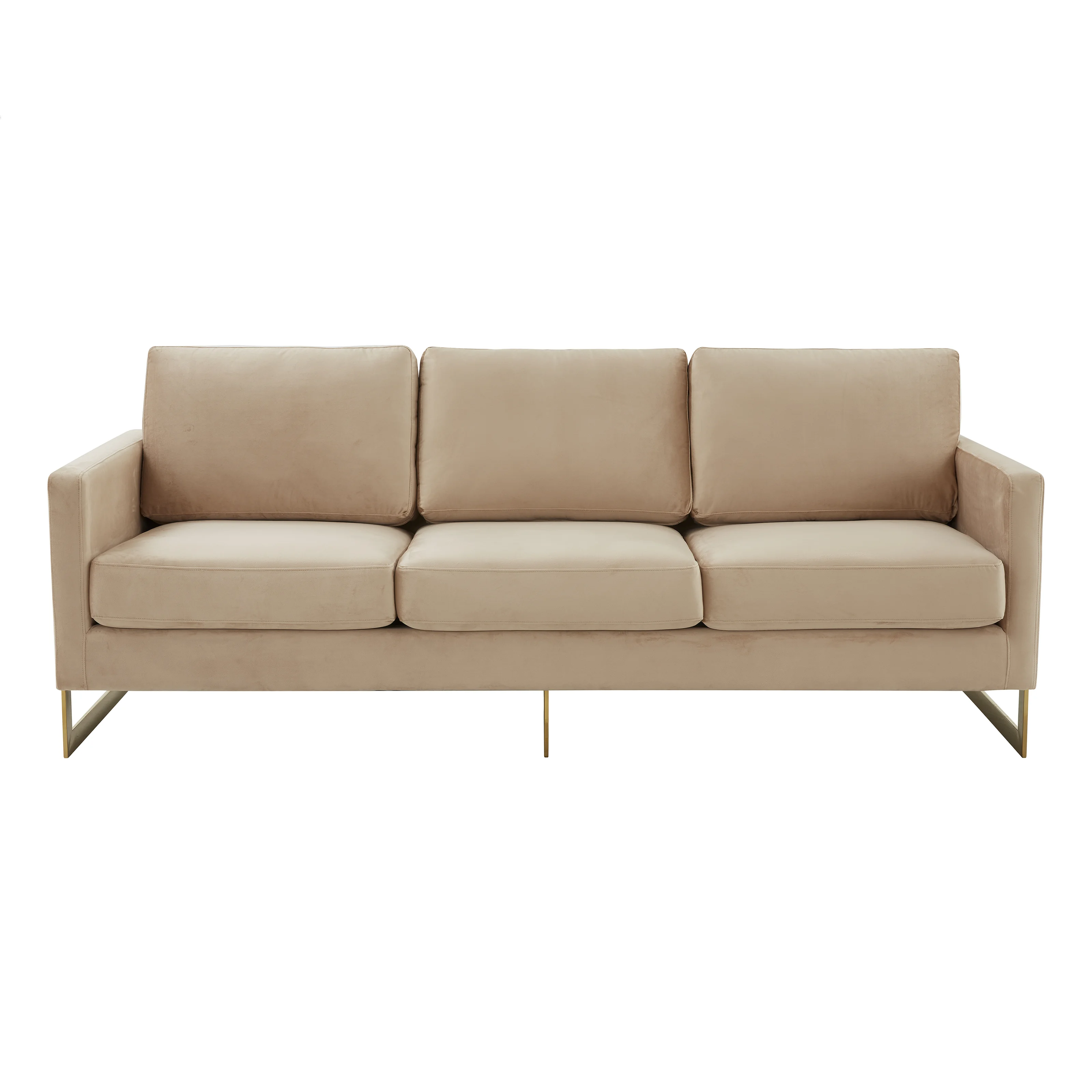 Lincoln Modern Mid-Century Upholstered Velvet Sofa with Gold Frame