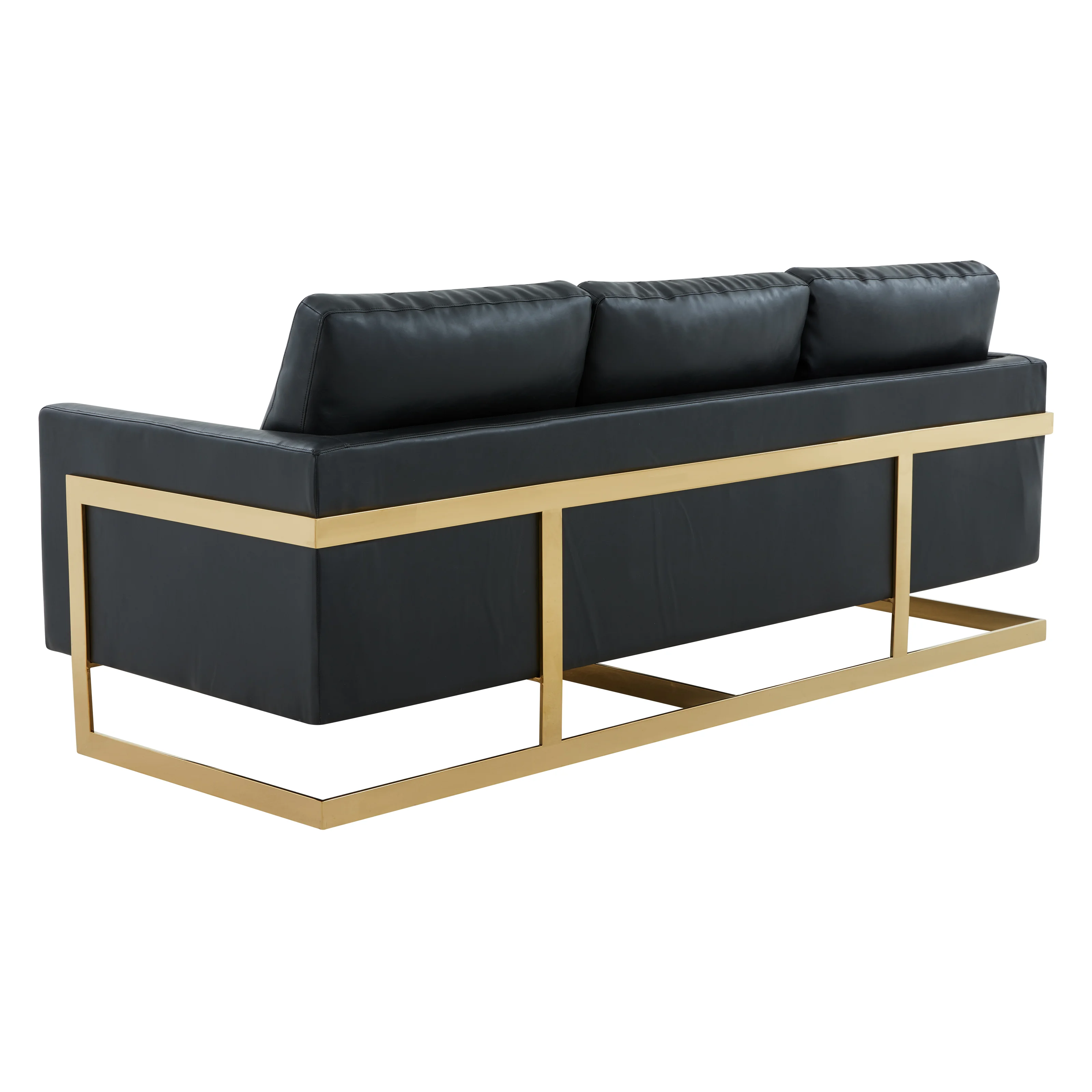 Lincoln Modern Mid-Century Upholstered Leather Sofa with Gold Frame