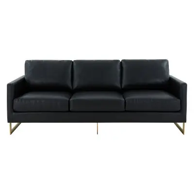 Lincoln Modern Mid-Century Upholstered Leather Sofa with Gold Frame