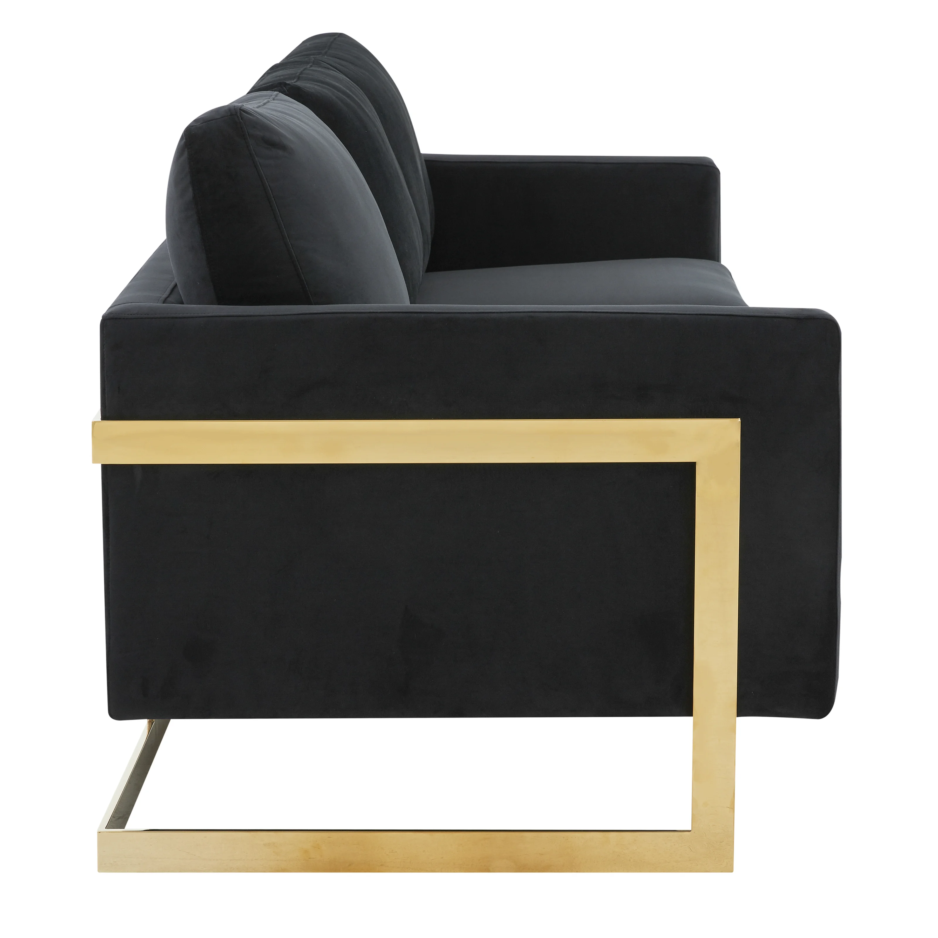 Lincoln Modern Mid-Century Upholstered Velvet Sofa with Gold Frame