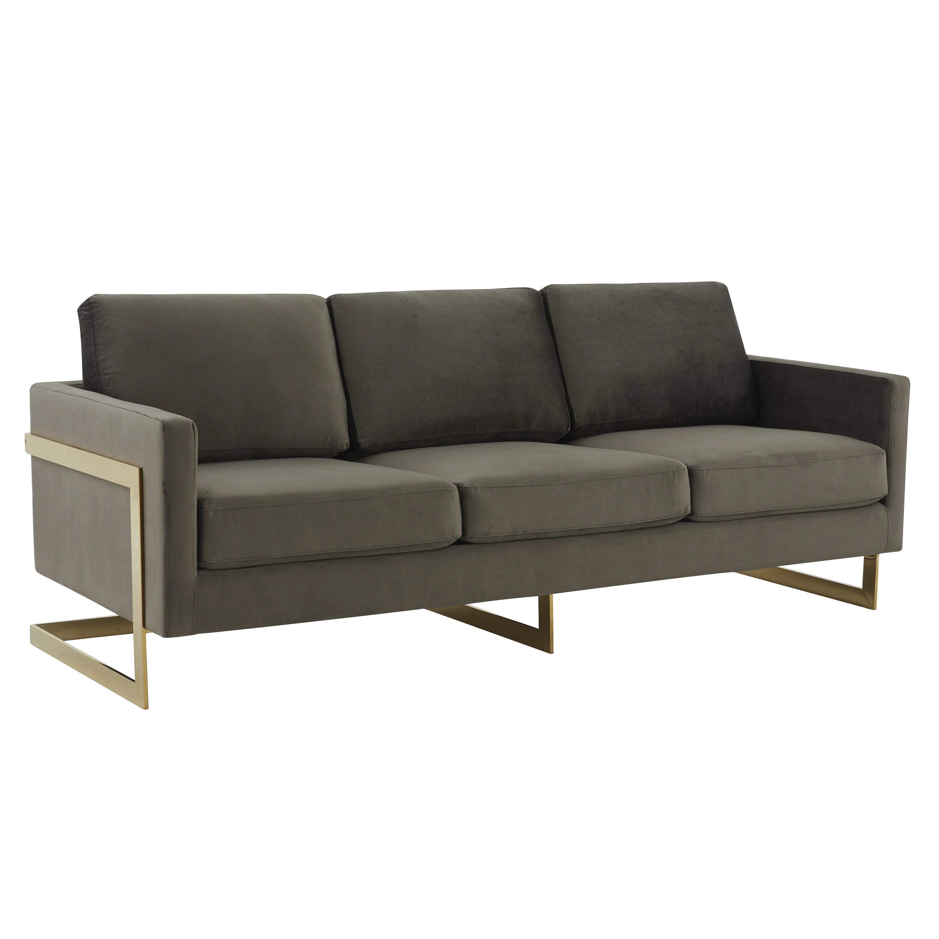 Lincoln Modern Mid-Century Upholstered Velvet Sofa with Gold Frame