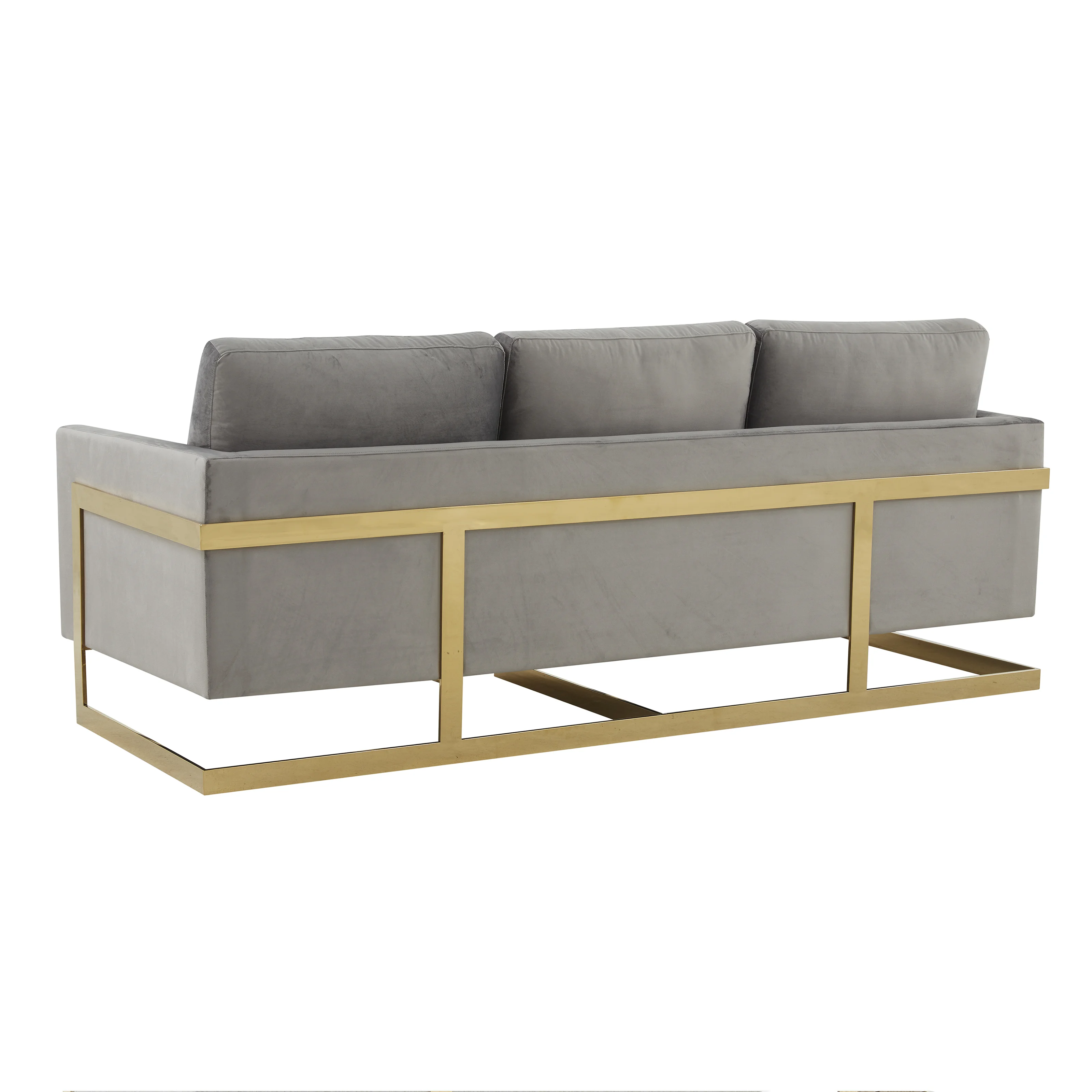 Lincoln Modern Mid-Century Upholstered Velvet Sofa with Gold Frame