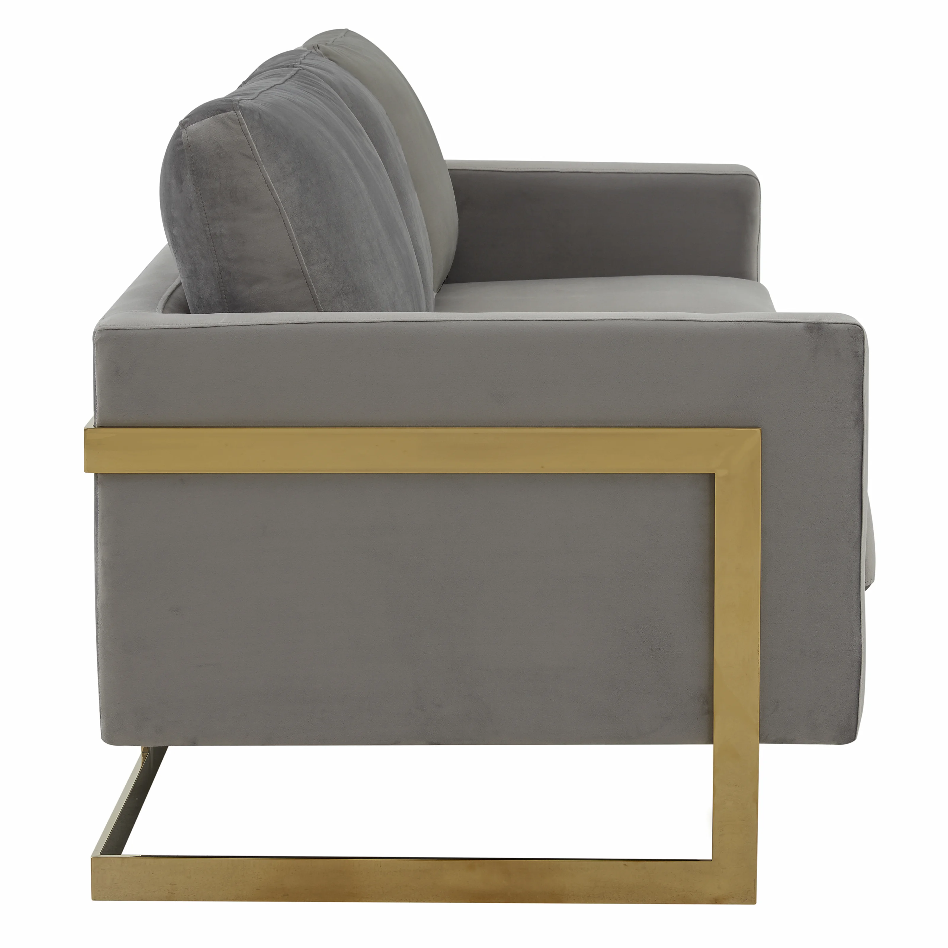 Lincoln Modern Mid-Century Upholstered Velvet Sofa with Gold Frame