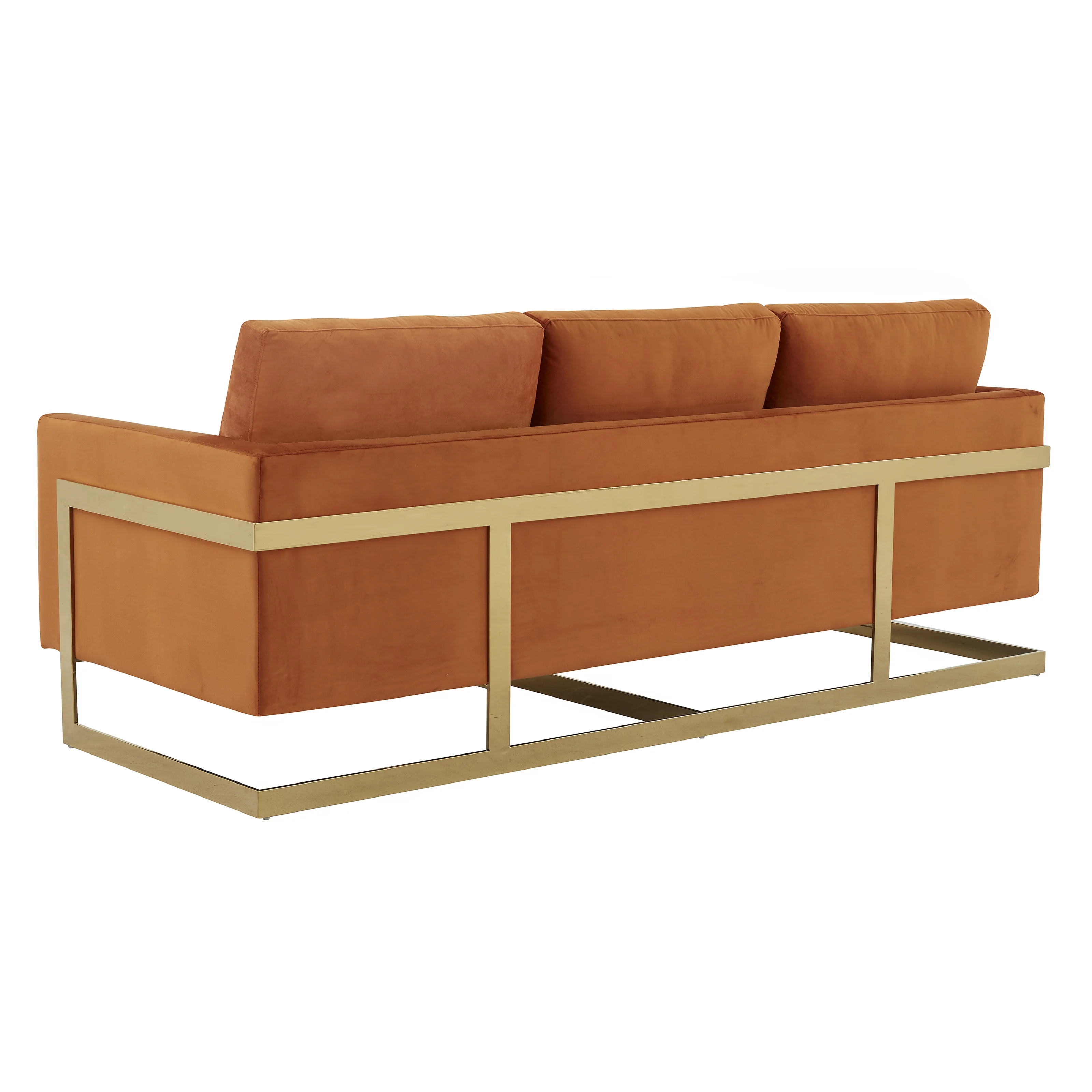 Lincoln Modern Mid-Century Upholstered Velvet Sofa with Gold Frame