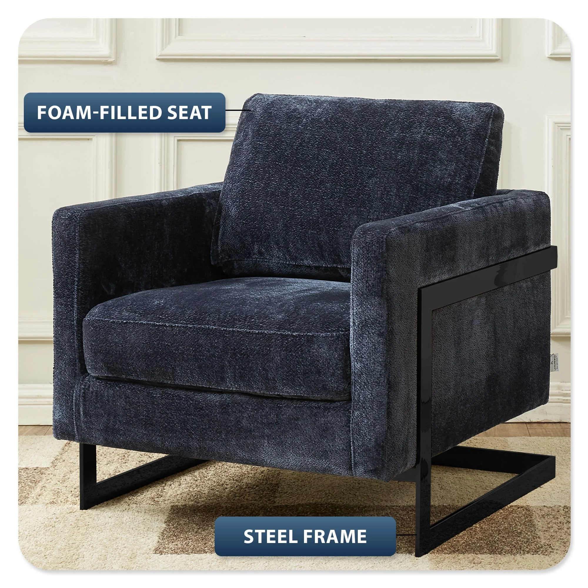Lincoln Blue Boucle Accent Armchair With Black Frame