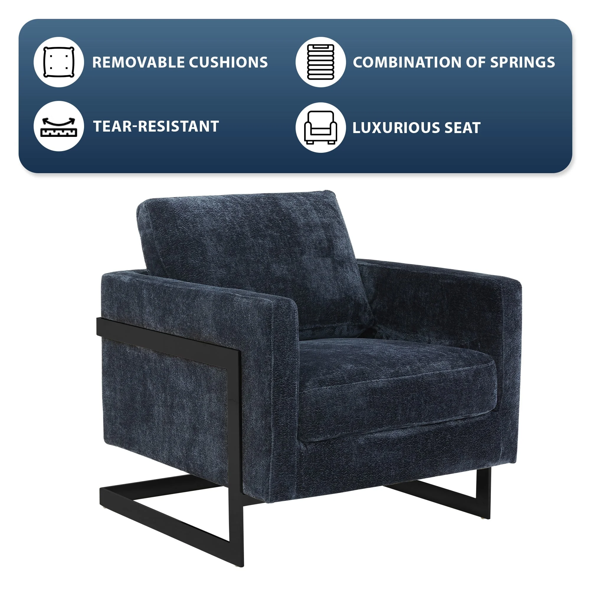Lincoln Blue Boucle Accent Armchair With Black Frame