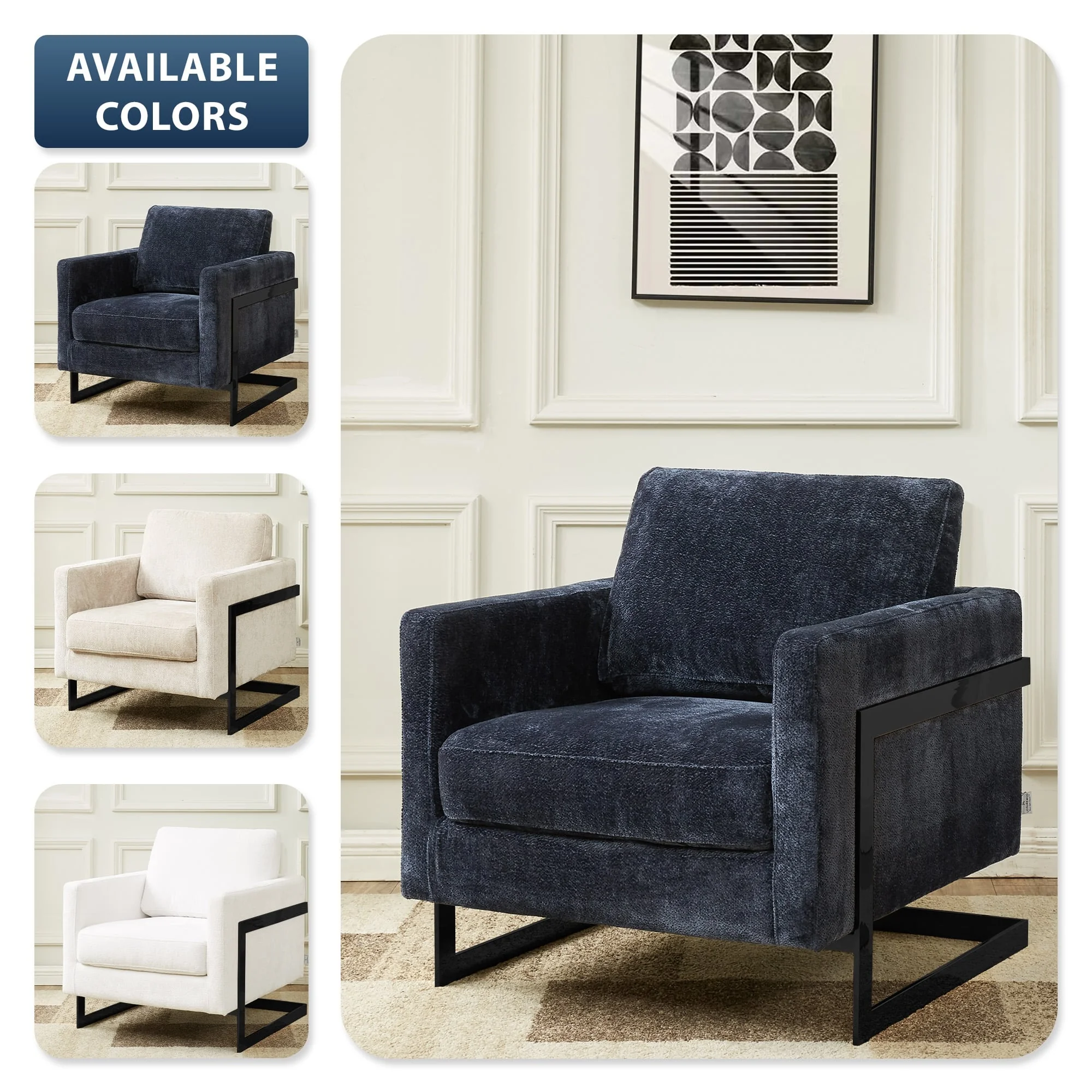 Lincoln Blue Boucle Accent Armchair With Black Frame