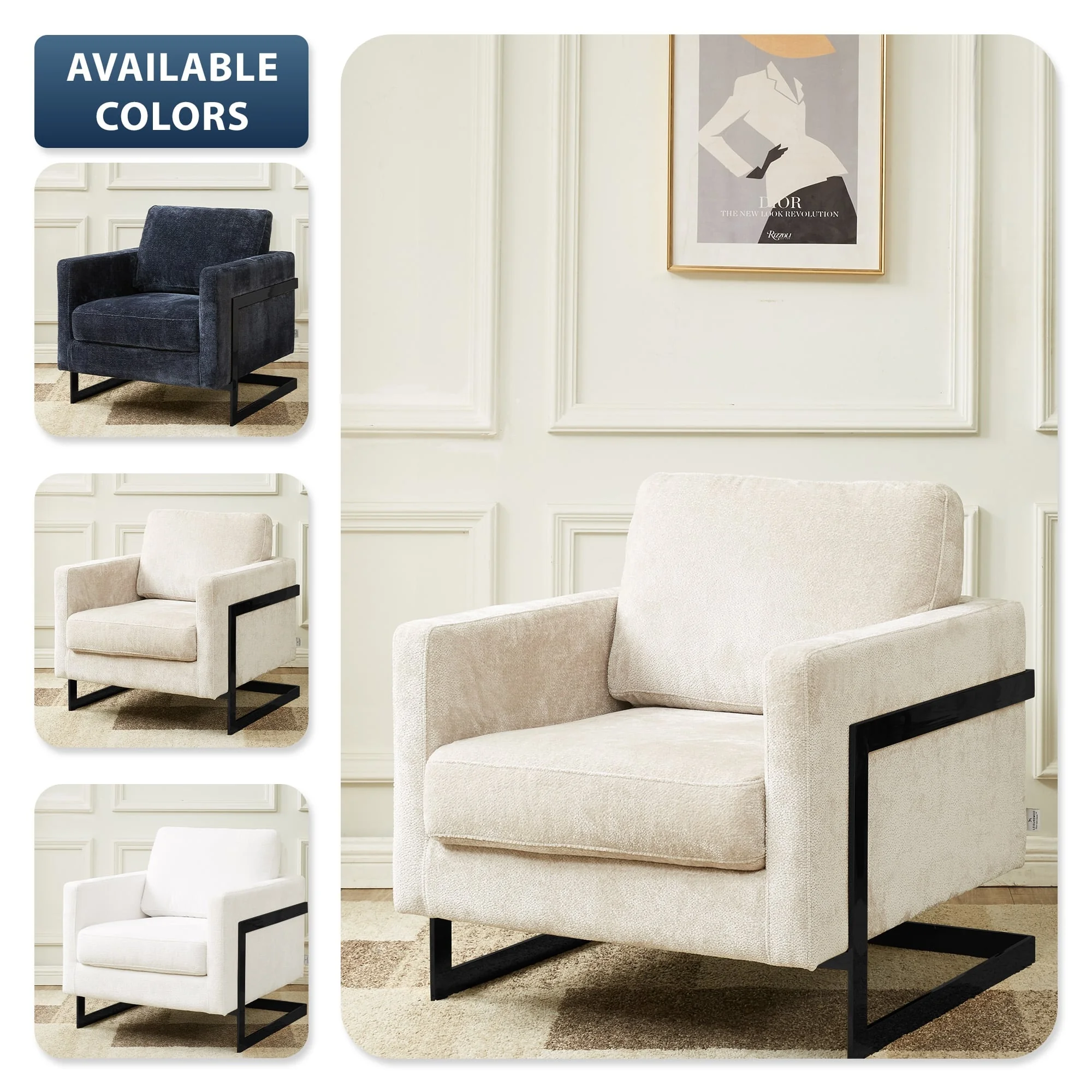 Lincoln Grey Boucle Accent Armchair With Black Frame