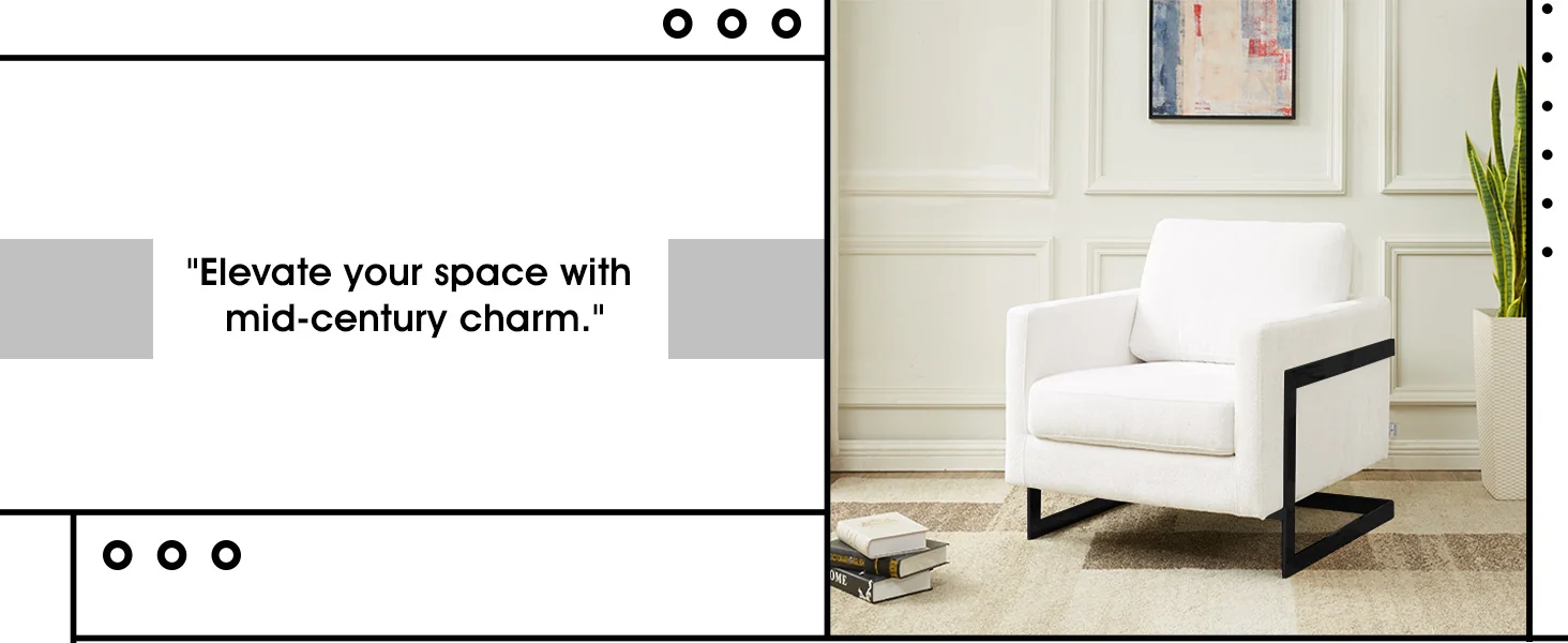 Lincoln White Boucle Accent Armchair With Black Frame