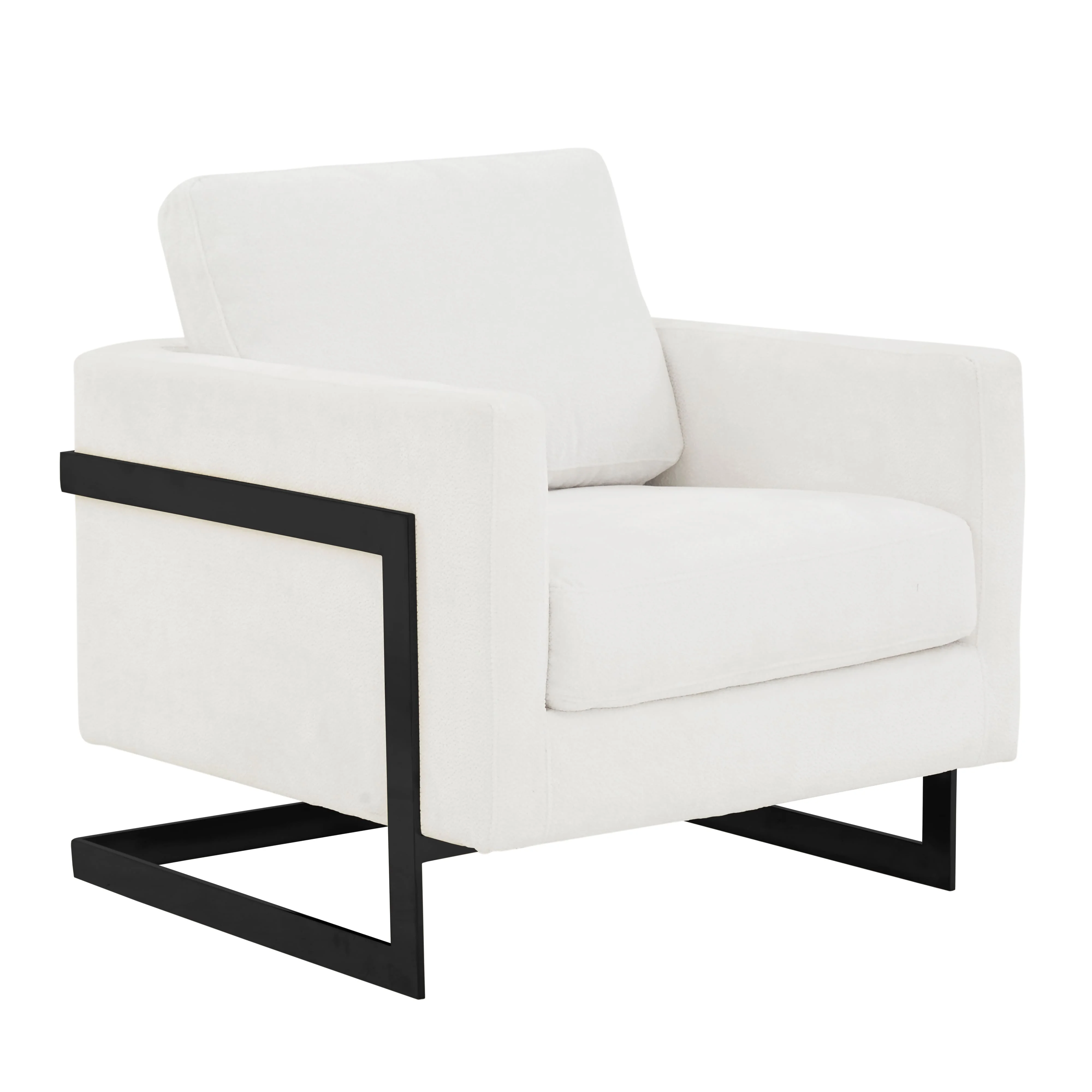 Lincoln White Boucle Accent Armchair With Black Frame