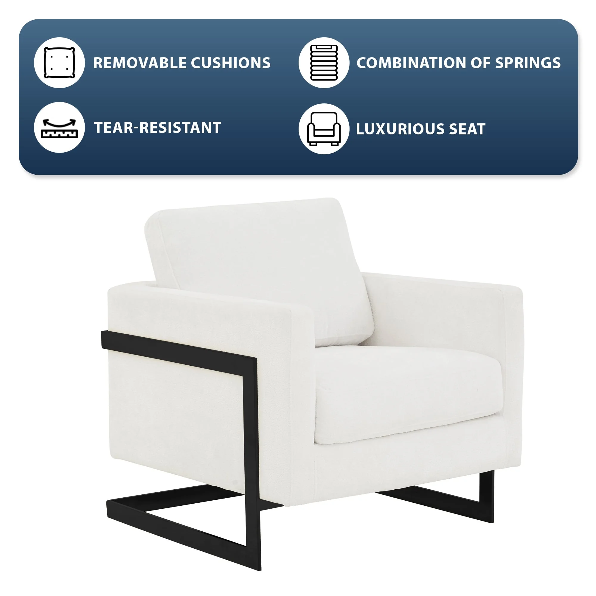 Lincoln White Boucle Accent Armchair With Black Frame