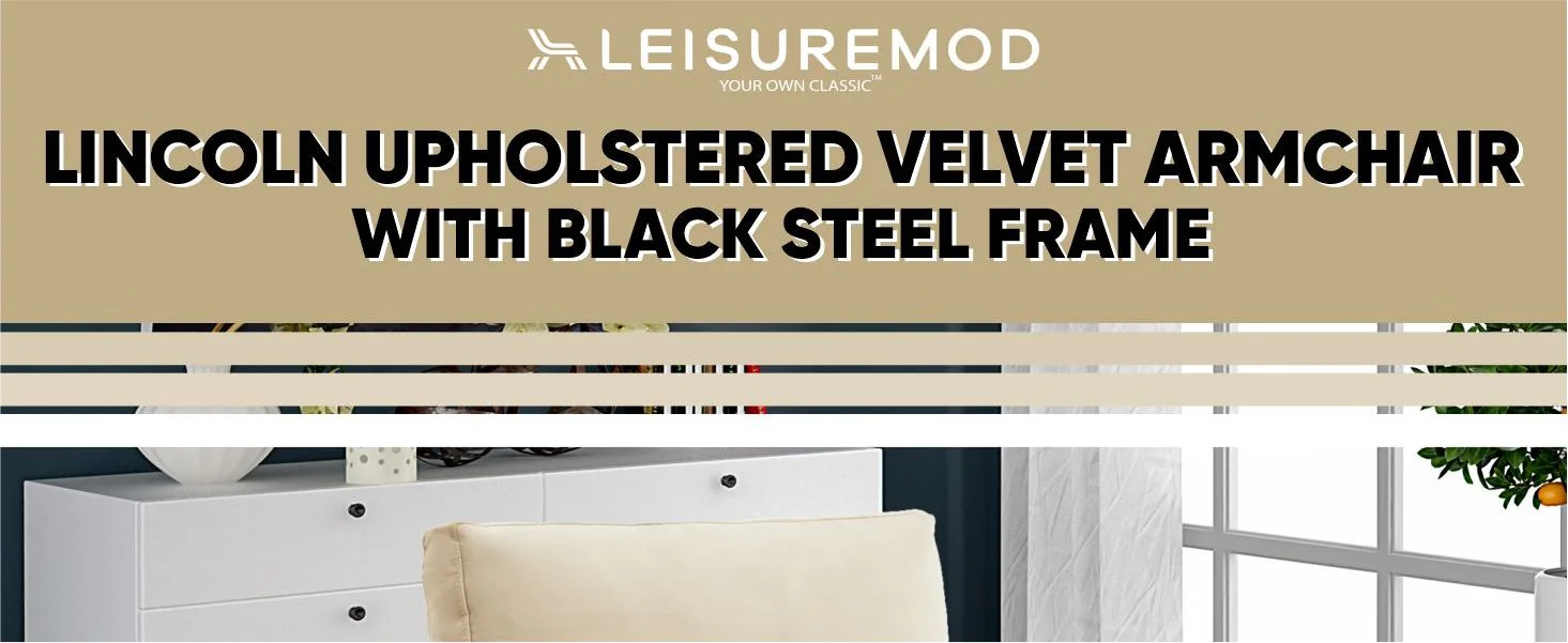 Lincoln Velvet Accent Armchair With Black Steel Frame in Light Grey