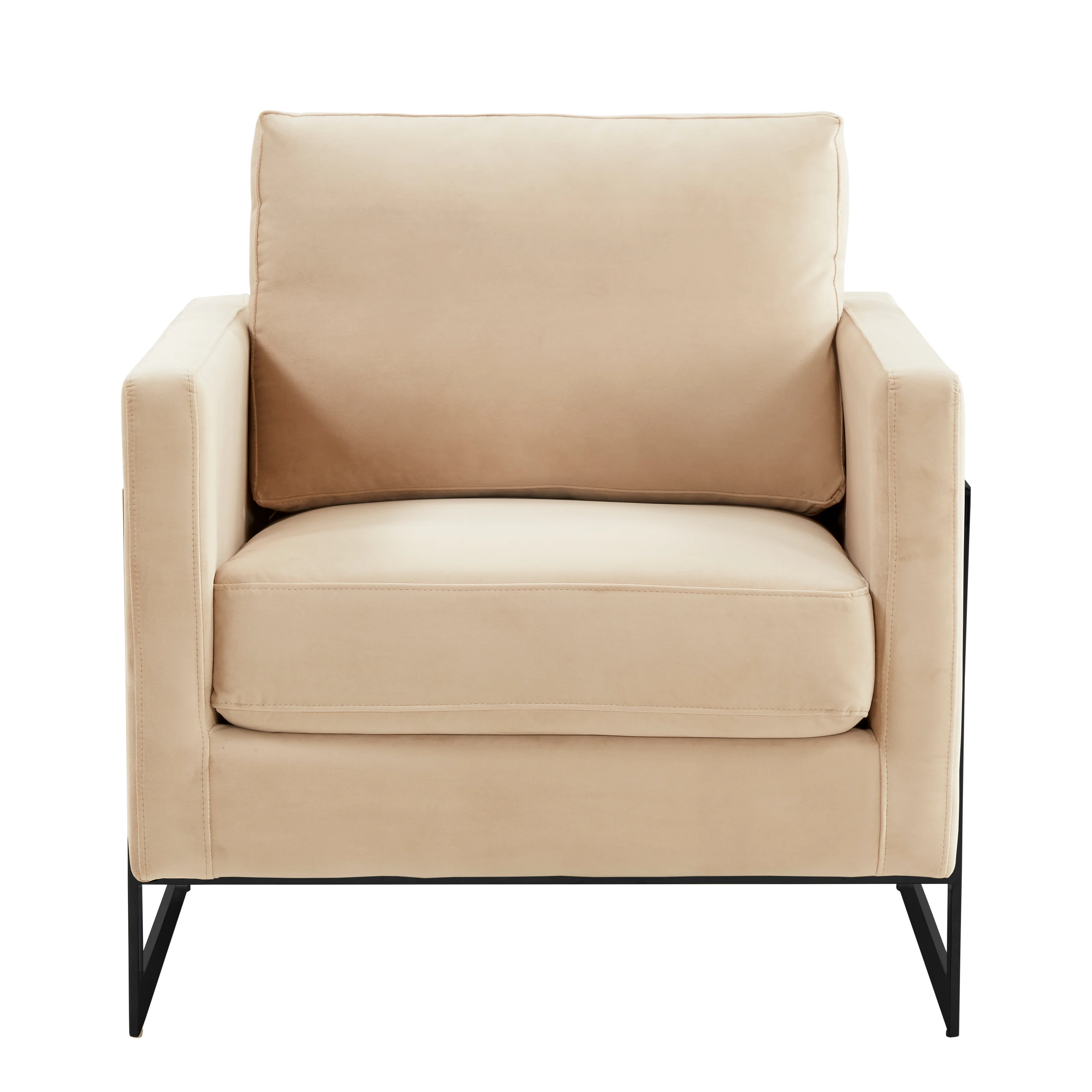 Lincoln Velvet Accent Armchair With Black Steel Frame in Light Grey