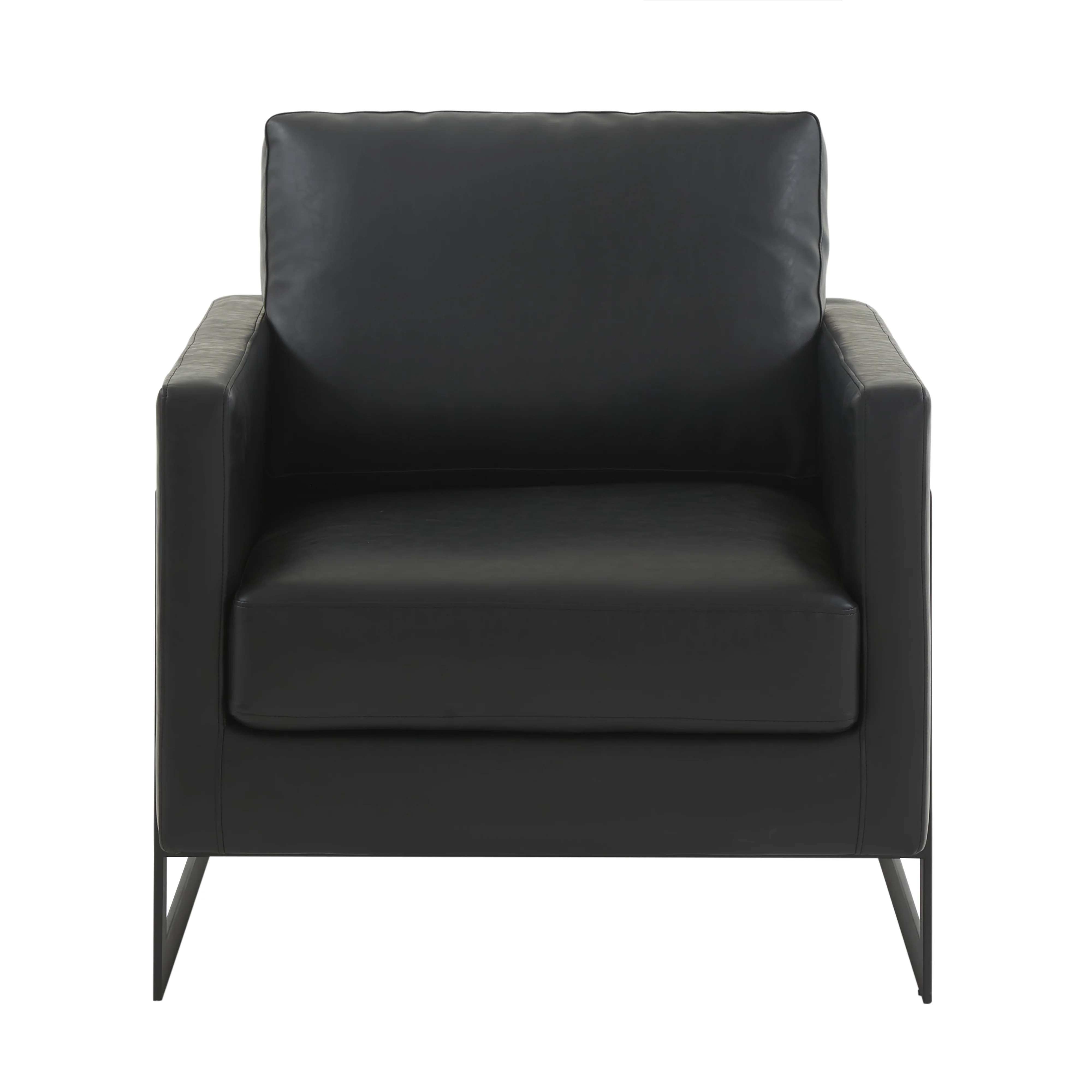 Lincoln Leather Accent Armchair With Black Steel Frame in Black