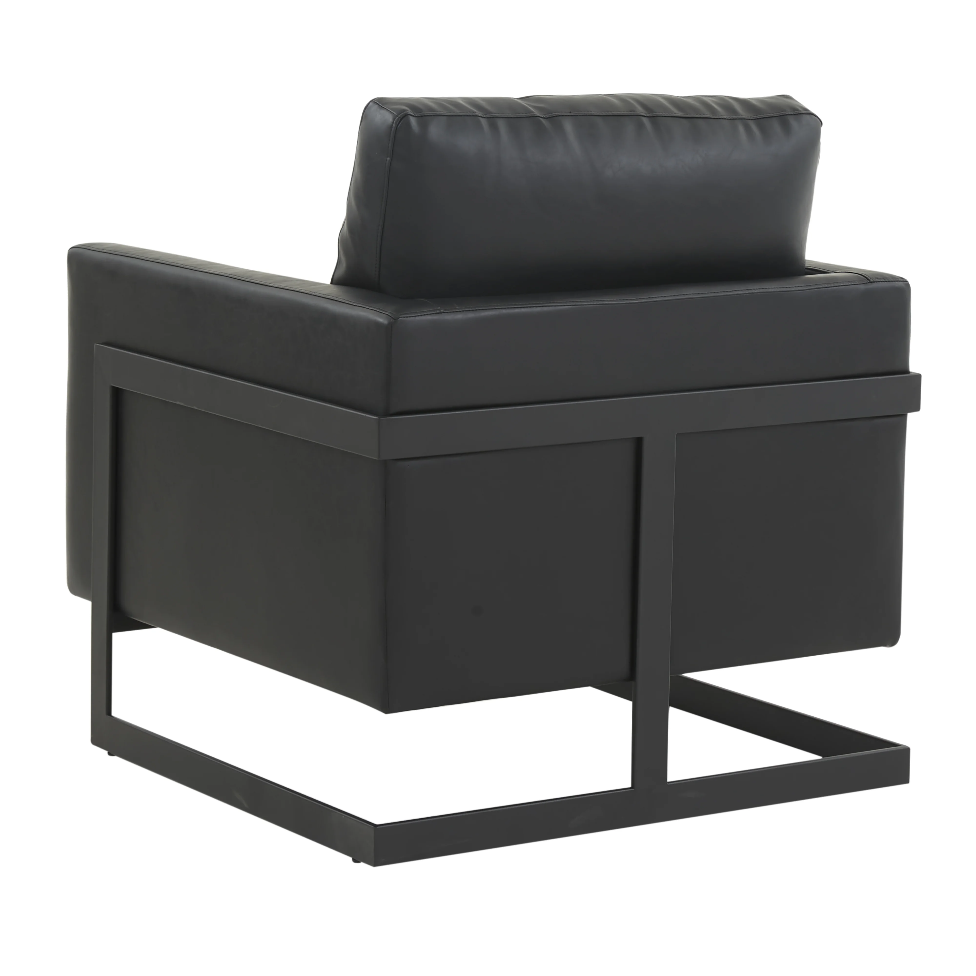 Lincoln Leather Accent Armchair With Black Steel Frame in Black