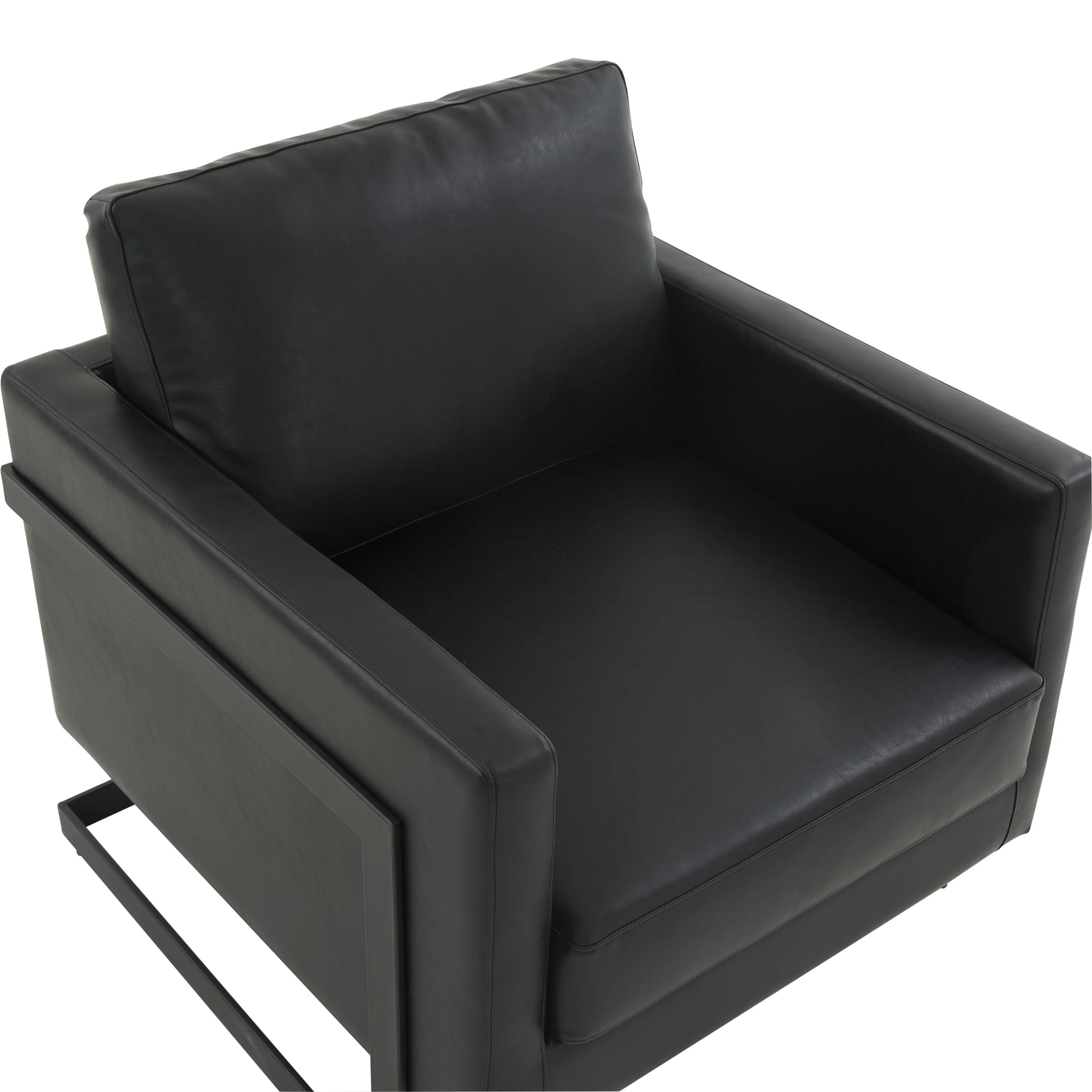 Lincoln Leather Accent Armchair With Black Steel Frame in Black