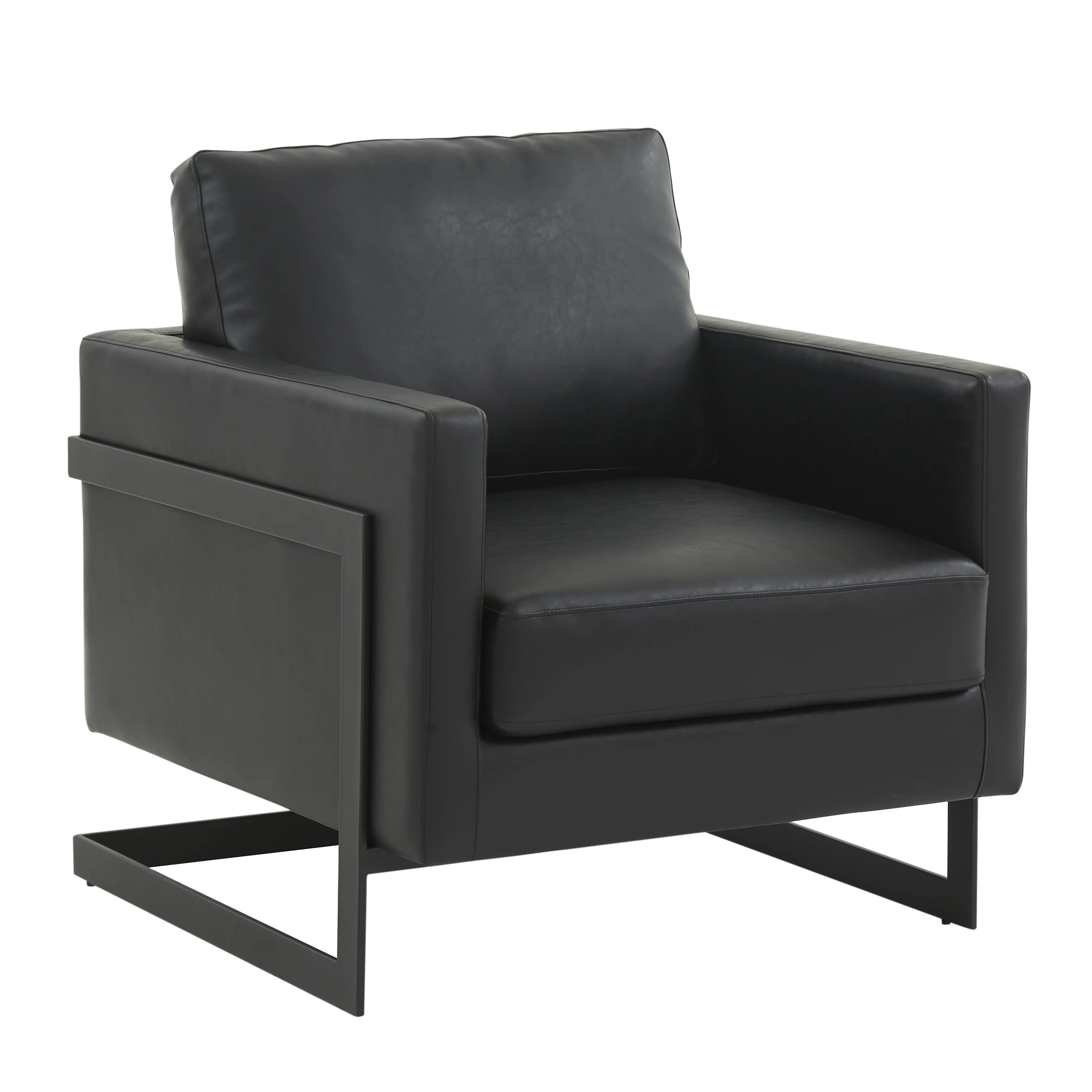 Lincoln Leather Accent Armchair With Black Steel Frame in Black