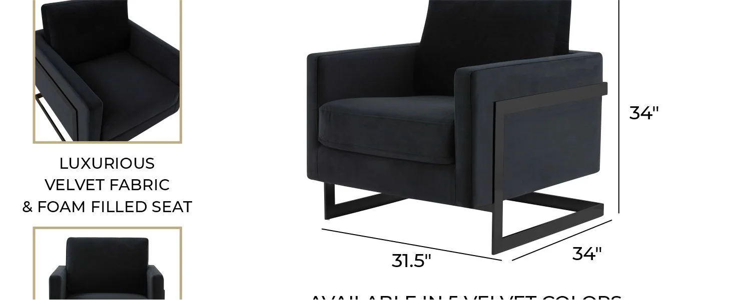 Lincoln Velvet Accent Armchair With Black Steel Frame in Light Grey